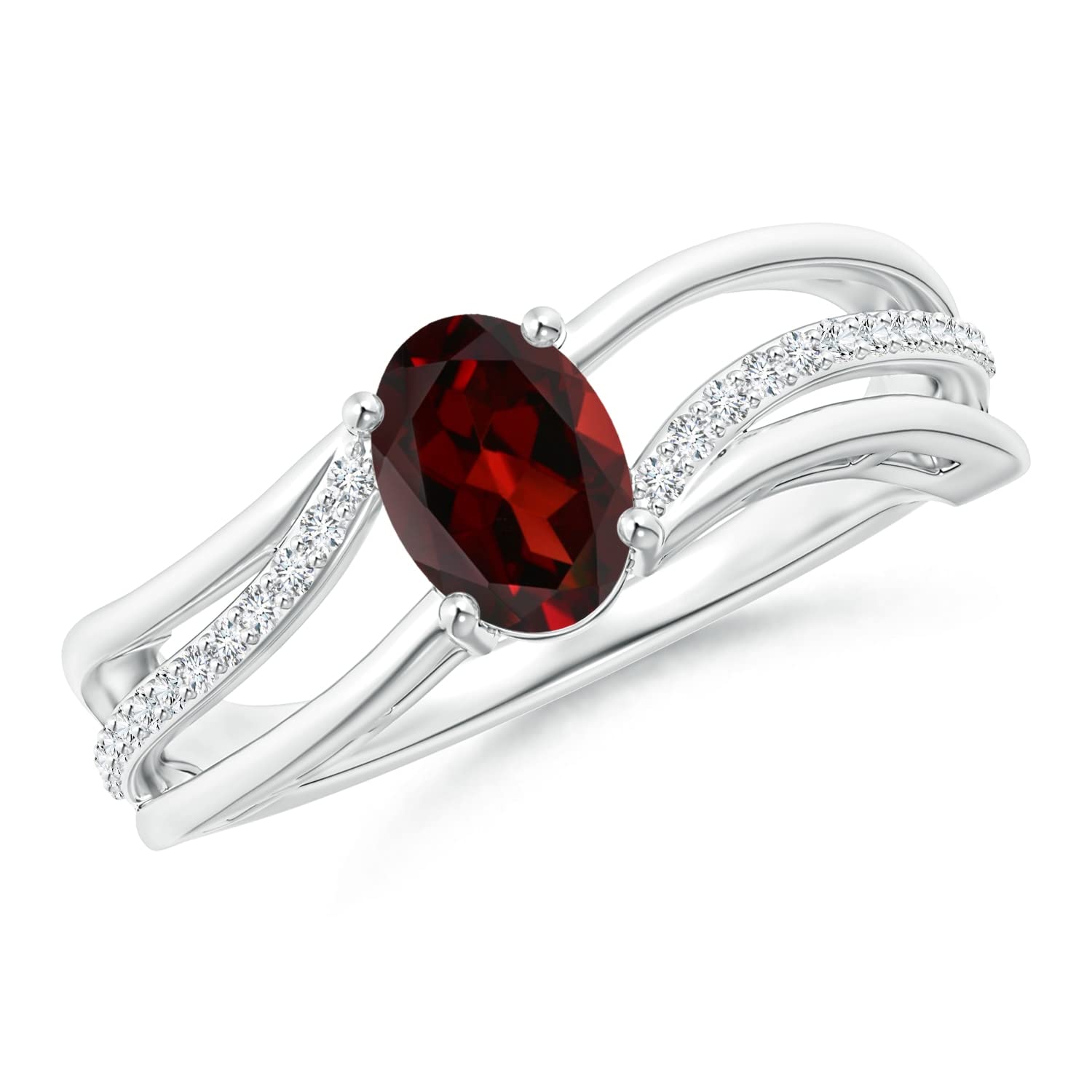 Solitaire Oval Garnet Bypass Ring with Diamond Accents - 7x5mm January Birthstone Jewelry for Women | Perfect for Birthday Gifts, Anniversary & Valentine's Day