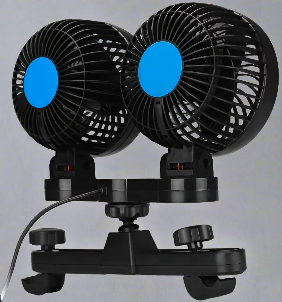 12V Dual Head Car Fan - Adjustable Cooling for Pets & Rear Passengers | 360° Rotating Vehicle Fan for Summer Travel & Road Trips | Compact Car Accessory for Hot Weather Comfort
