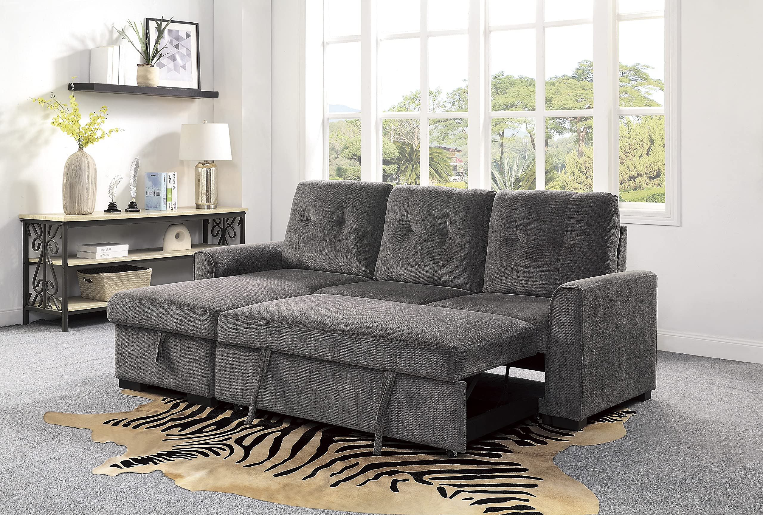 Lexicon L-Shaped Sectional Sofa Bed with Storage Chaise - Reversible Sleeper Couch for Living Room, Pull-Out Bed & Chaise Lounge - Perfect for Small Spaces, Guest Rooms & Apartment Living (Dark Gray)