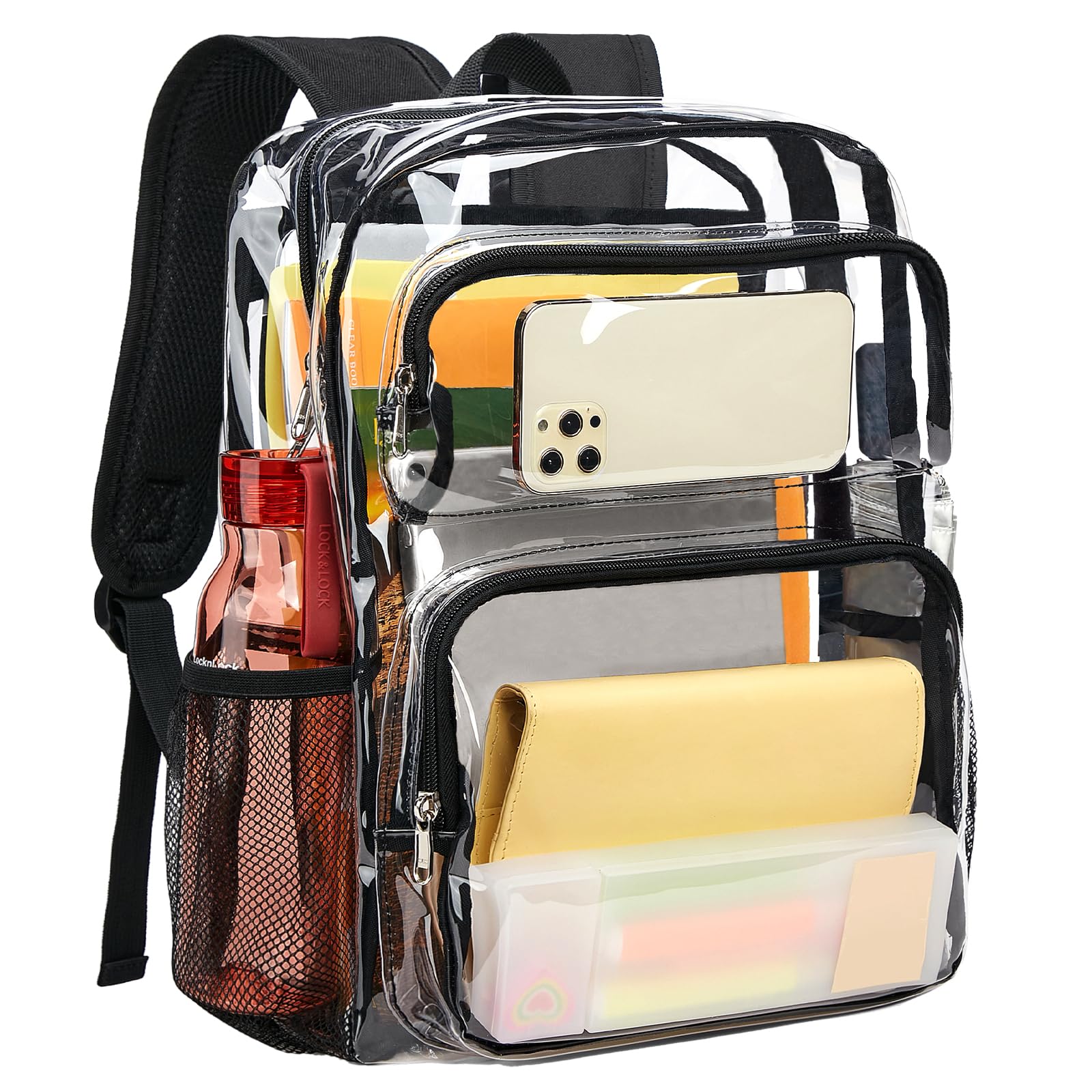 Vorspack Heavy Duty Clear Backpack - Large Transparent Bookbag for College, Work, Travel & Festivals | Durable See-Through Backpack for School, Concerts, Stadium Events & Airport Security (Black)