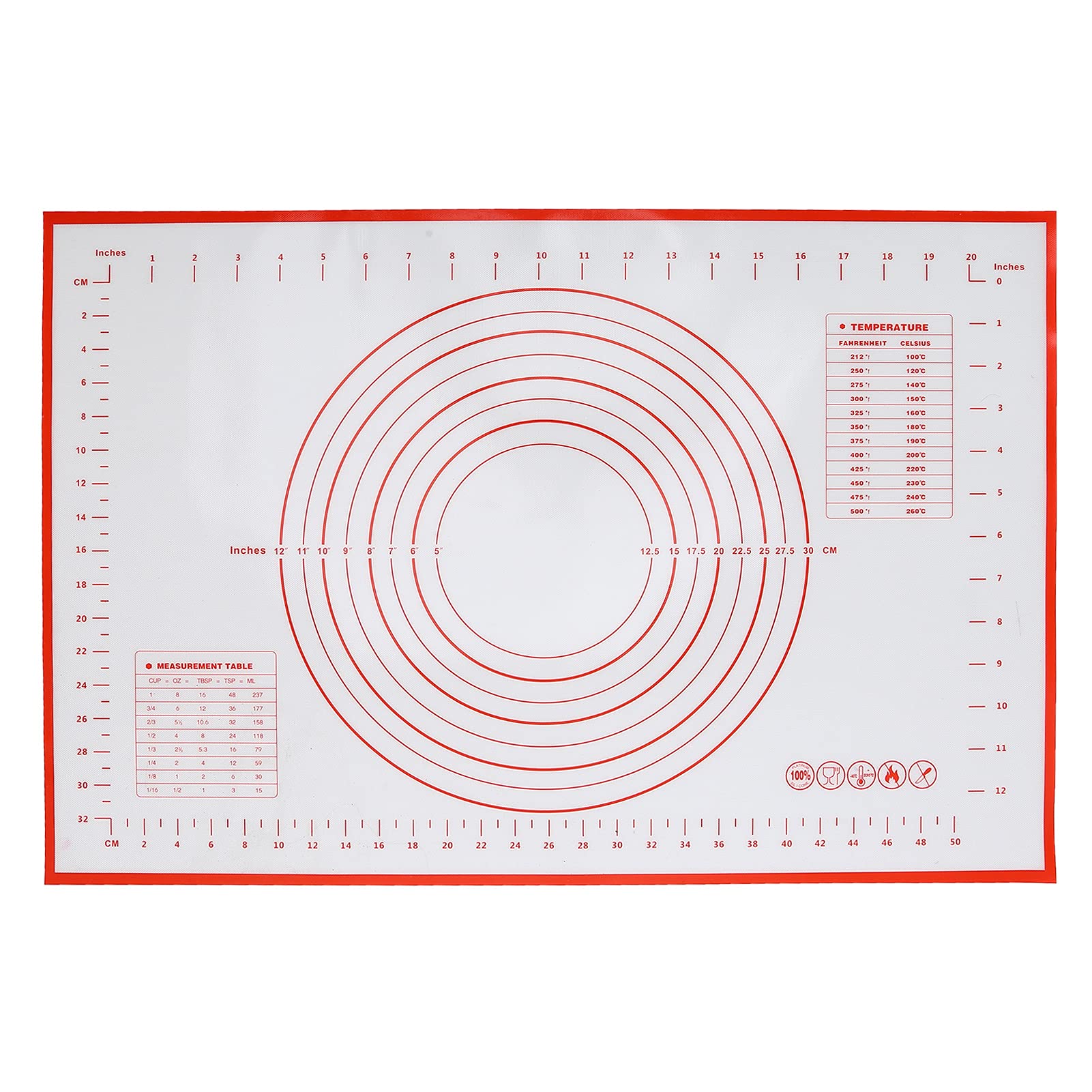 Non-Slip Silicone Baking Mat 23.6x15.7 Inches - Heat Resistant Pastry Dough Rolling Mat with Measurement Marks, Non-Stick Counter Protector for Cookies, Pies & Bread Making - Perfect for Home Bakers & Professional Kitchens (Red)