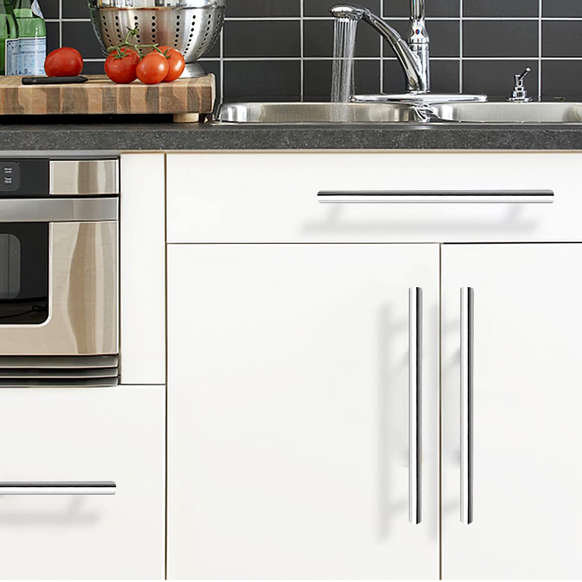 10 Pack Polished Chrome Cabinet Pulls - 3.5 Inch Stainless Steel Kitchen Handles, Round T Bar Cupboard Hardware for Drawer Dresser Closet - 6 Inch Total Length | Modern Home & Office Upgrade