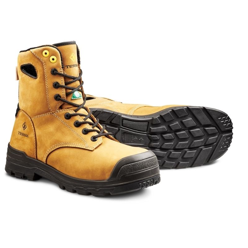 Terra Argo Men's & Women's 8-Inch Waterproof Composite Toe Work Safety Boots 2974B - Tan - Slip Resistant, Electrical Hazard Protection for Construction, Warehouse & Outdoor Jobs