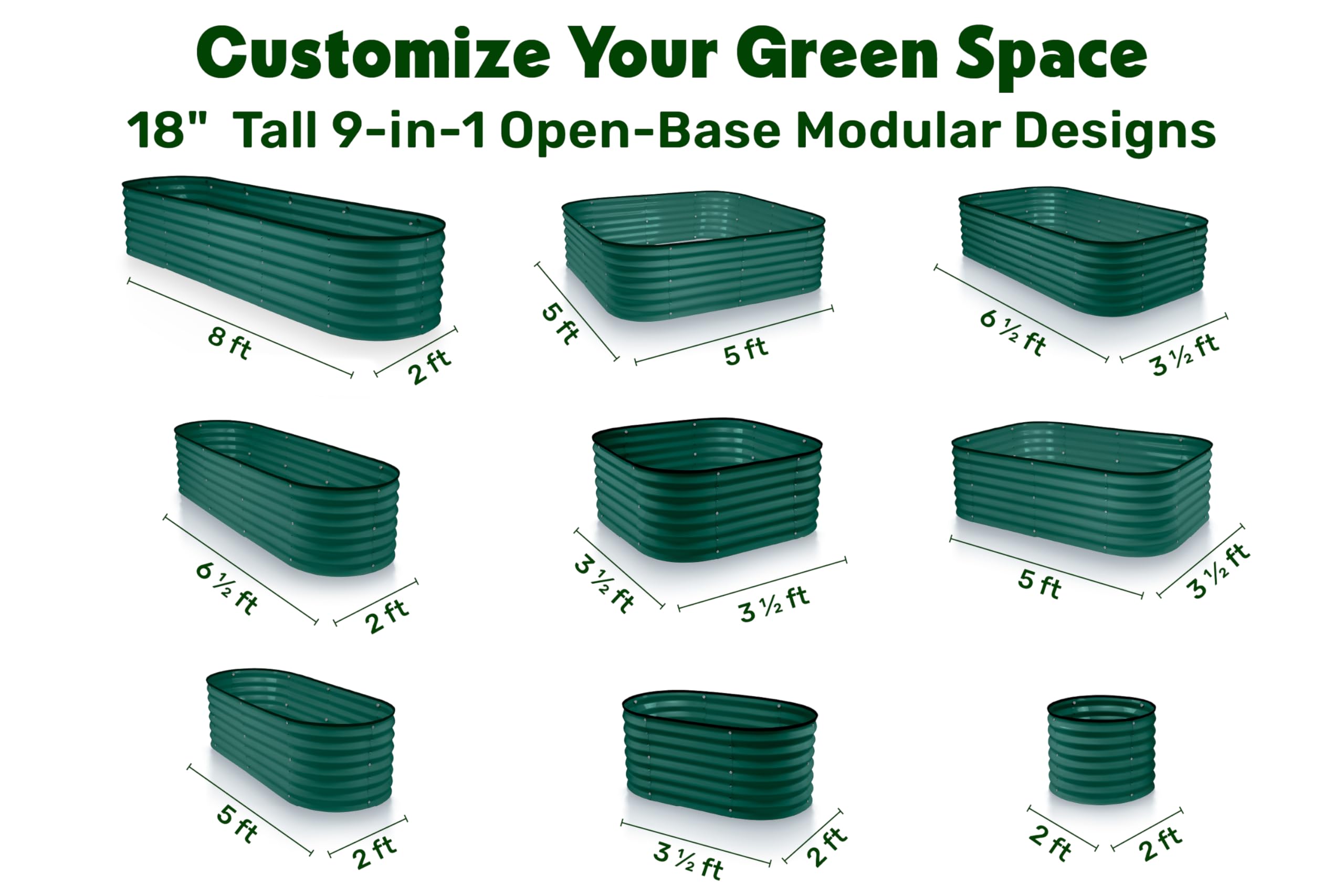 9-in-1 Galvanized Steel Raised Garden Bed Kit - 8×2×1.5 ft Modular Planter Box for Vegetables, Flowers & Herbs - 18