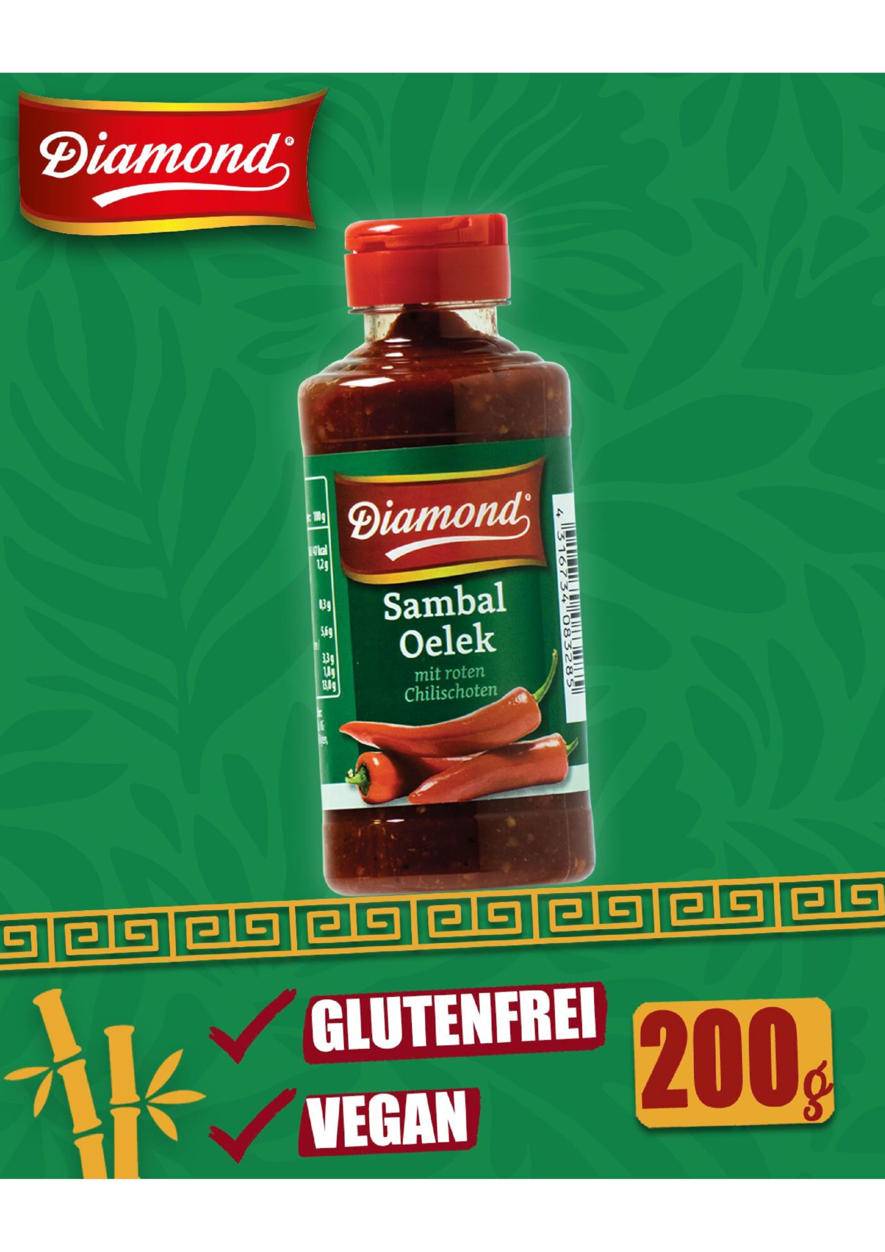 **DIAMOND Sambal Oelek - Spicy Red Chili Paste for Wok Dishes, Fried Rice & Noodles - 6 x 200g - Perfect for Asian Cooking, Stir-Fries & Marinades**