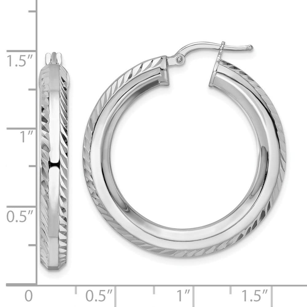 Sterling Silver Rhodium-Plated 5x34mm Shiny-Cut Octagon Tube Hoop Earrings for Women - Elegant Dangle Ear Jewelry for Parties, Weddings & Everyday Wear