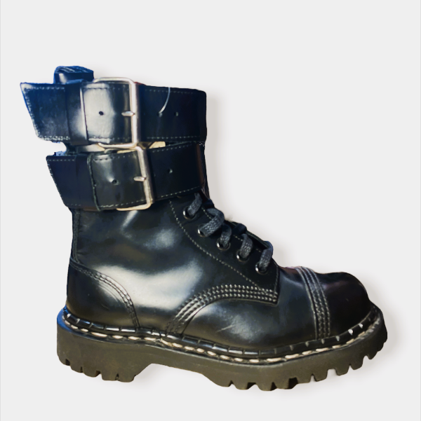 GRIPFAST Black 10-Eyelet Steel-Toe Work Boots with 2 Adjustable Straps - Durable Safety Footwear for Construction, Warehouse & Outdoor Work
