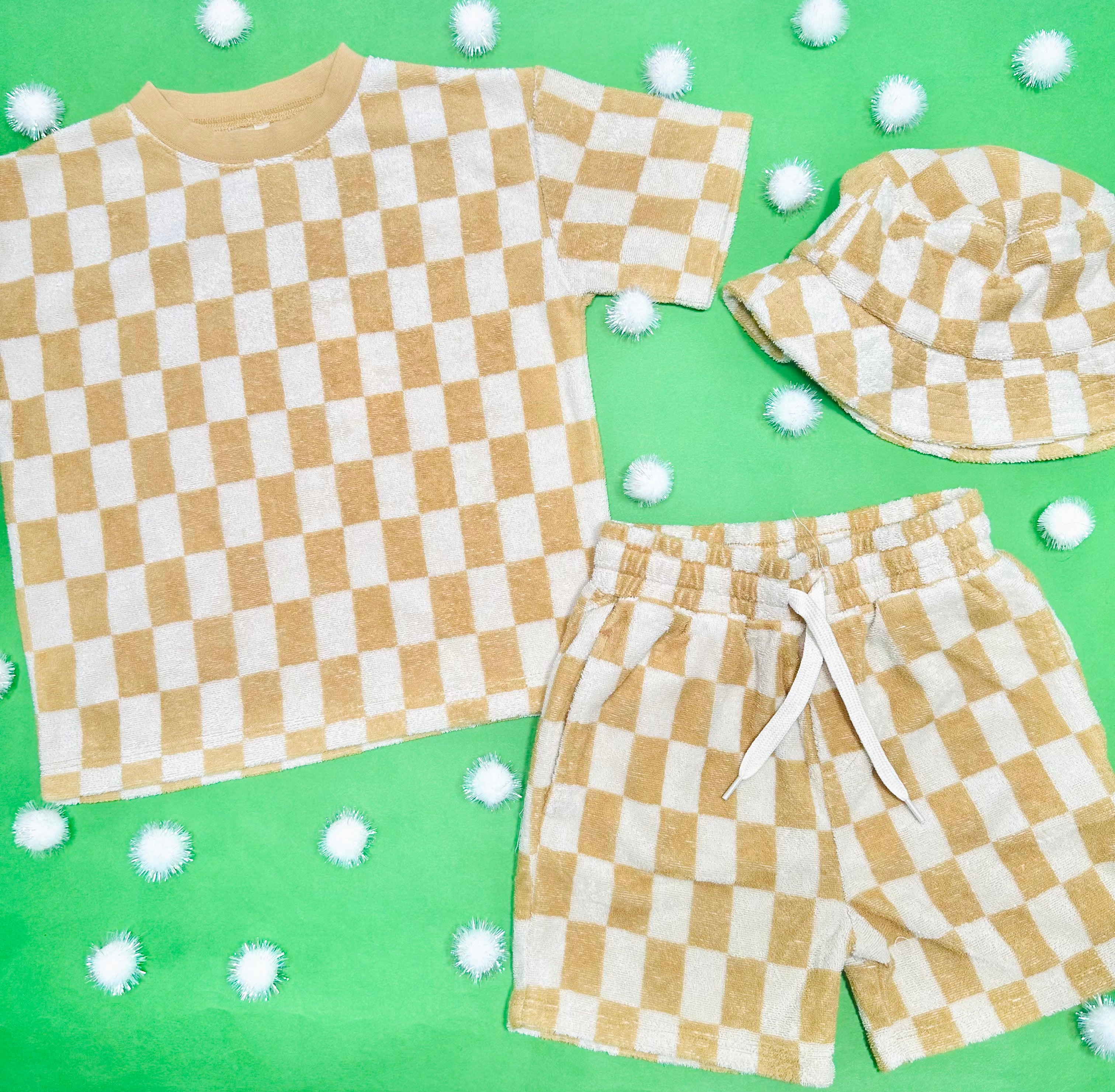 Marigold Check T-Shirt and Shorts Set for Women - Casual Summer Outfit for Beach, Travel & Lounge