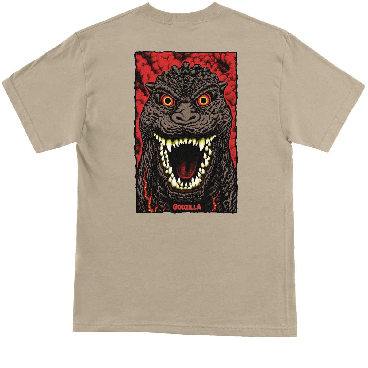 Santa Cruz Godzilla Destroyer Stripes Graphic T-Shirt - Sand Color - Casual Streetwear for Men & Women - Perfect for Skateboarding, Concerts, and Everyday Wear