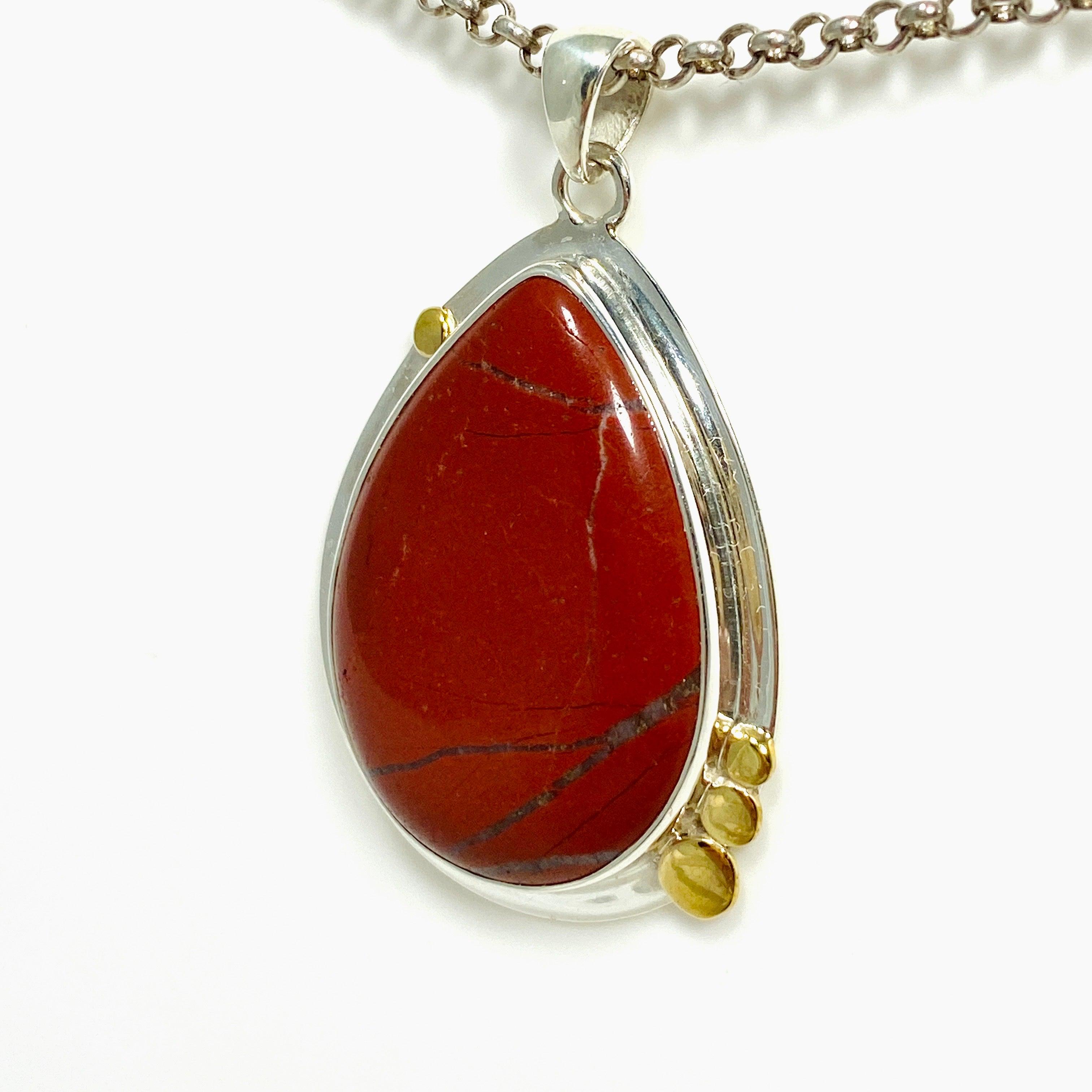 Natural Red Jasper Teardrop Pendant Necklace - Handcrafted Gemstone Jewelry KPGJ4445 for Meditation, Healing & Spiritual Protection