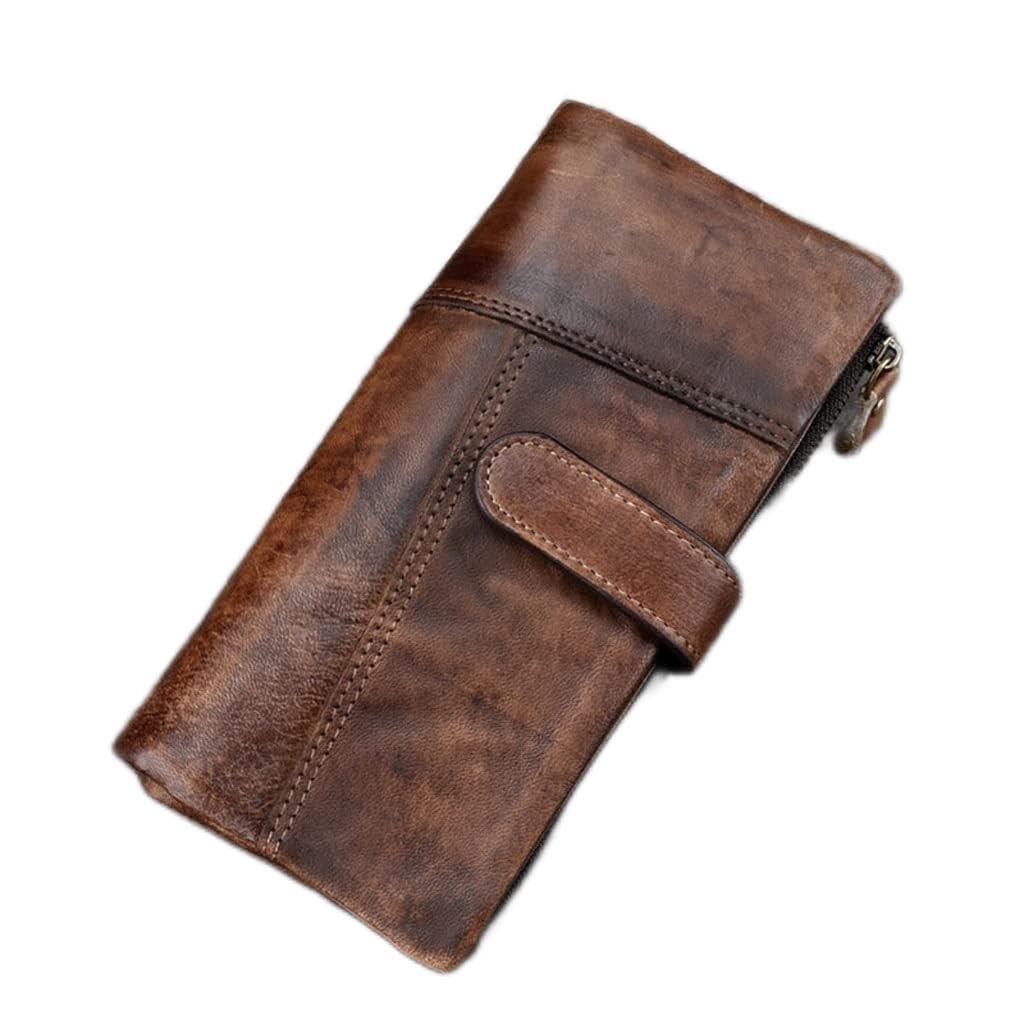 Vintage Genuine Leather Long Wallet for Men & Women - RFID Blocking Credit Card Holder with Zipper - Business & Travel Phone Wallet (One Size, Multiple Colors) - Perfect for Everyday Use, Office & Travel Accessories