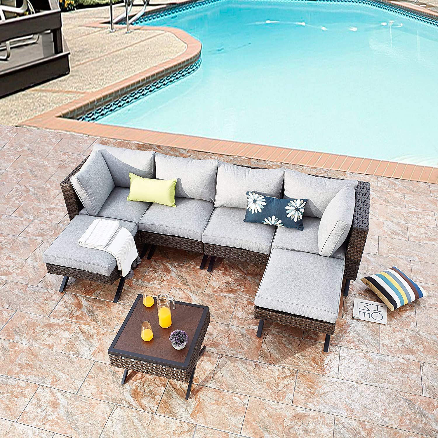 Romayard Outdoor Side Coffee Table - Patio Rattan Wicker Bistro Table with X-Leg Design - Perfect for Garden, Balcony & Poolside Relaxation