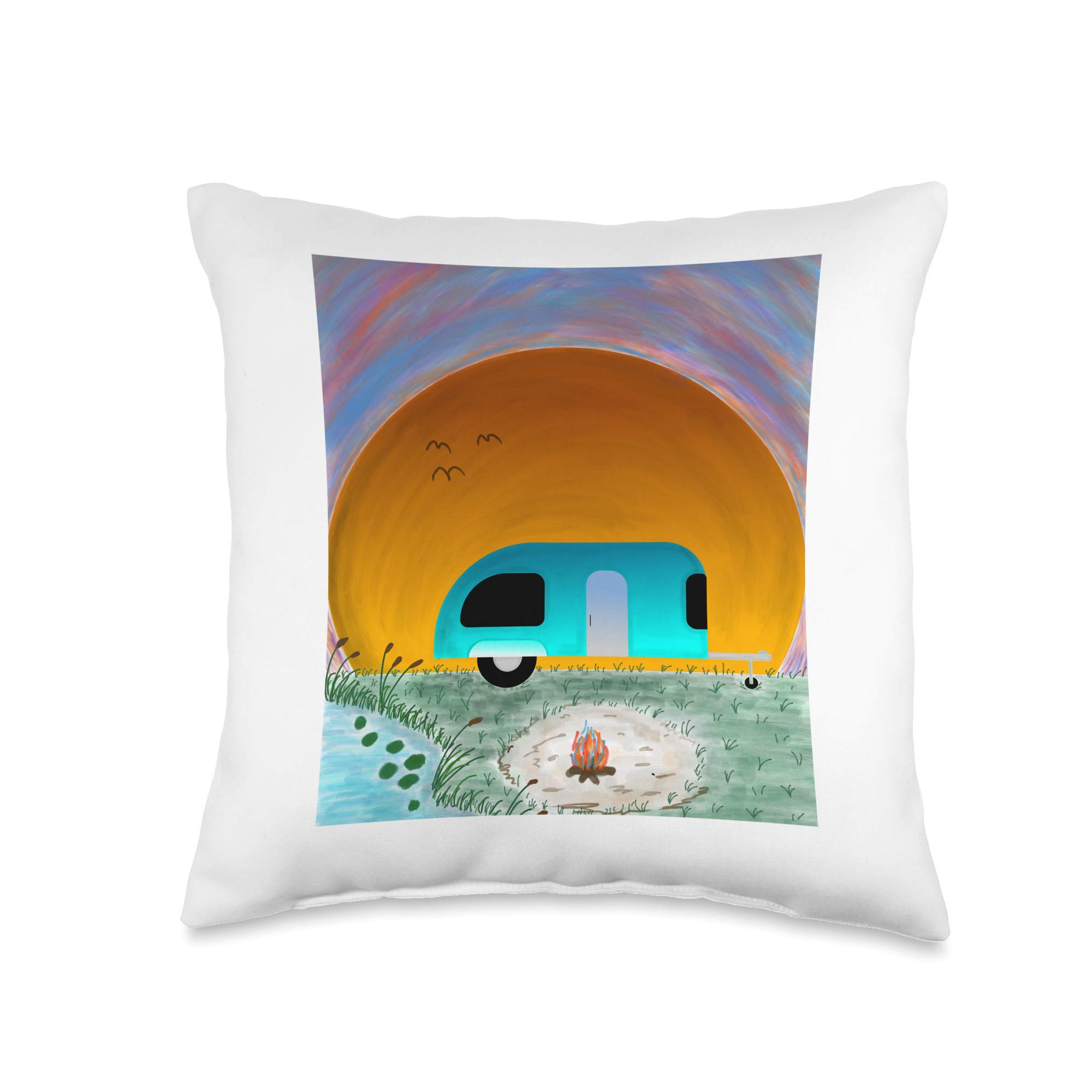 RV Camping Throw Pillow - Sunset Lake Design for Cozy Camper Decor | Perfect for Travel Trailers, Motorhomes & Outdoor Adventures
