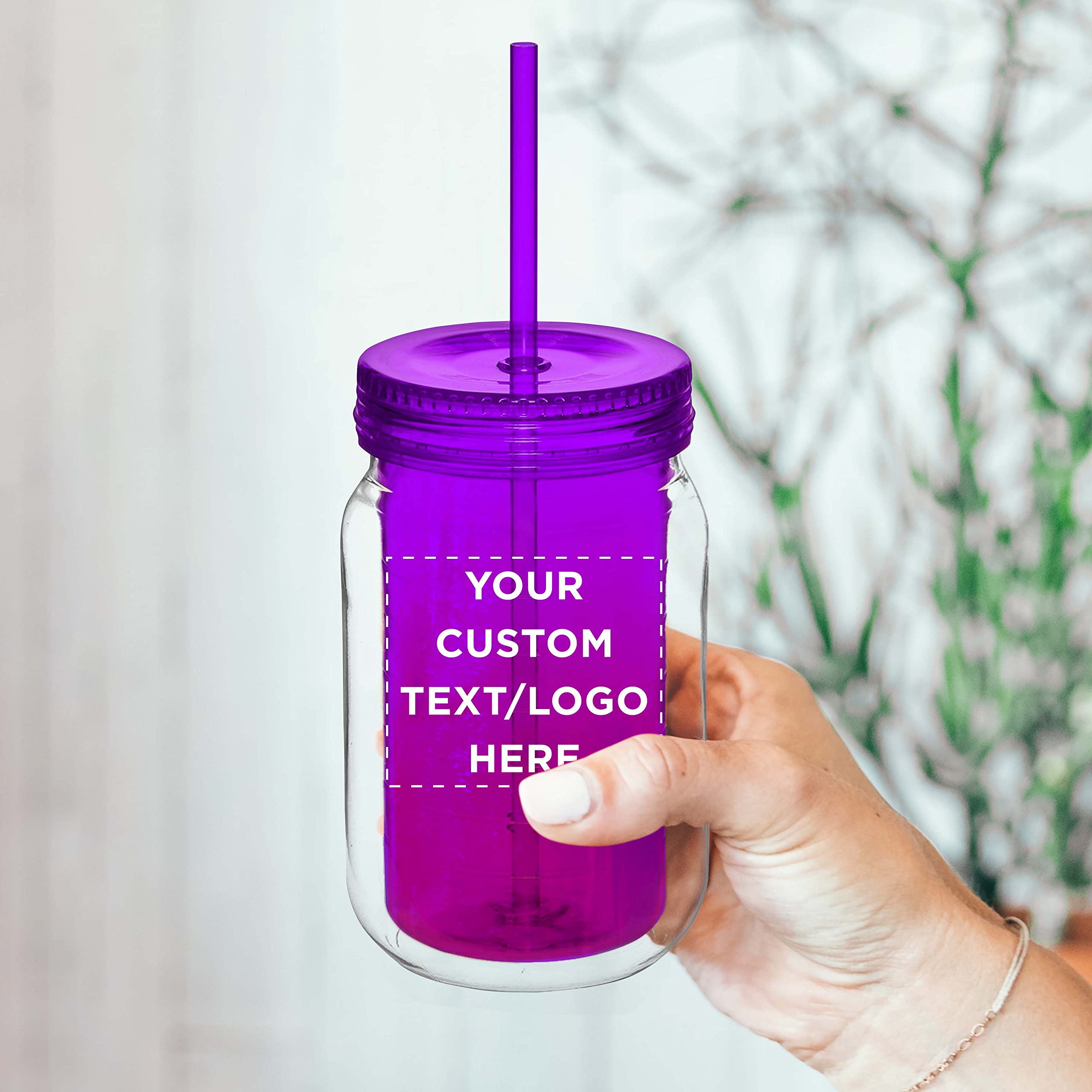 50 Pack 18oz Custom Purple Acrylic Tumblers with Straws - Personalized Bulk Drinkware for Smoothies, Iced Coffee & Soda - Great for Parties, Restaurants & Promotional Events