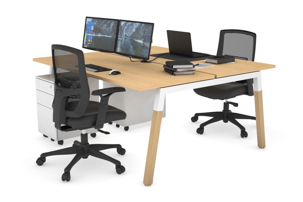 Quadro A Legs 2-Person Office Workstation with Wooden Legs & Cross Beam [1200L x 700W] - Perfect for Shared Workspaces and Home Offices