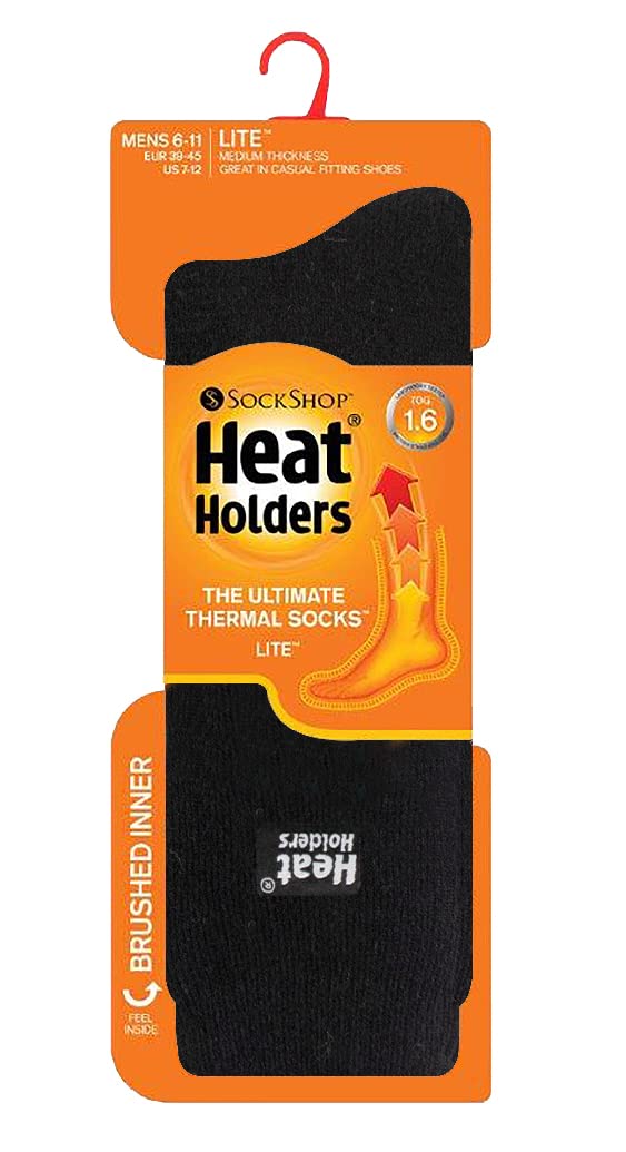 Heat Holders Lite Men's Winter Thermal Socks - 1.6 TOG Thin Warm Crew Socks for Cold Weather, Hiking & Outdoor Activities