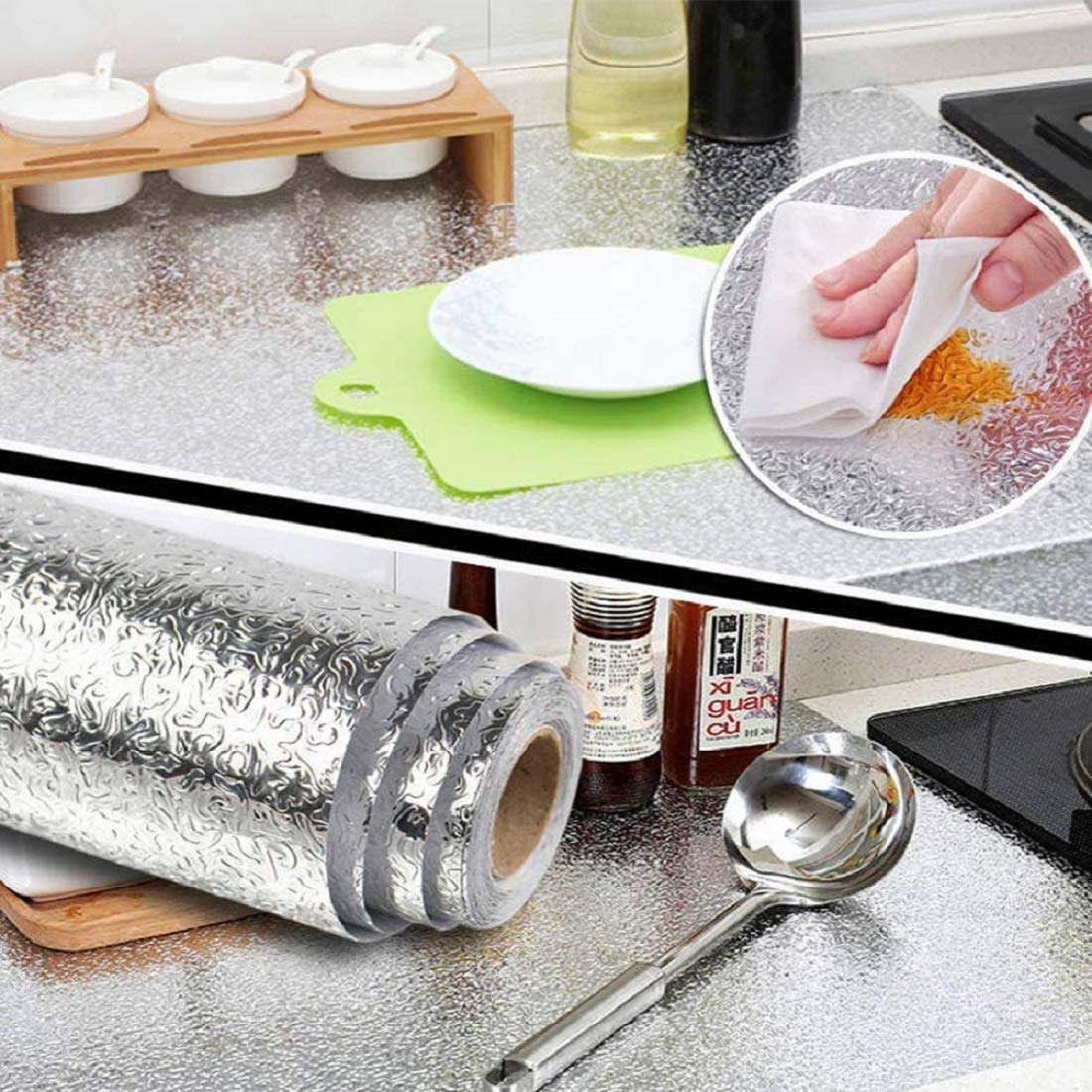 Waterproof Self-Adhesive Aluminum Foil Sticker Roll - Anti-Mold, Heat & Oil Resistant for Kitchen Walls, Drawers, Shelves & Furniture (Silver, 5 Rolls) - Perfect for Kitchen Backsplash, Cabinet Lining, and Appliance Protection