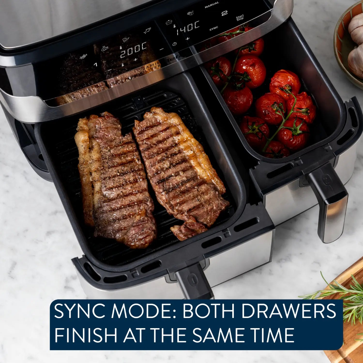 Jamie Oliver by Tefal Dual Air Fryer 8.3L EY905J - Large Capacity Healthy Oil-Free Cooking for Family Meals, Snacks & Roasts