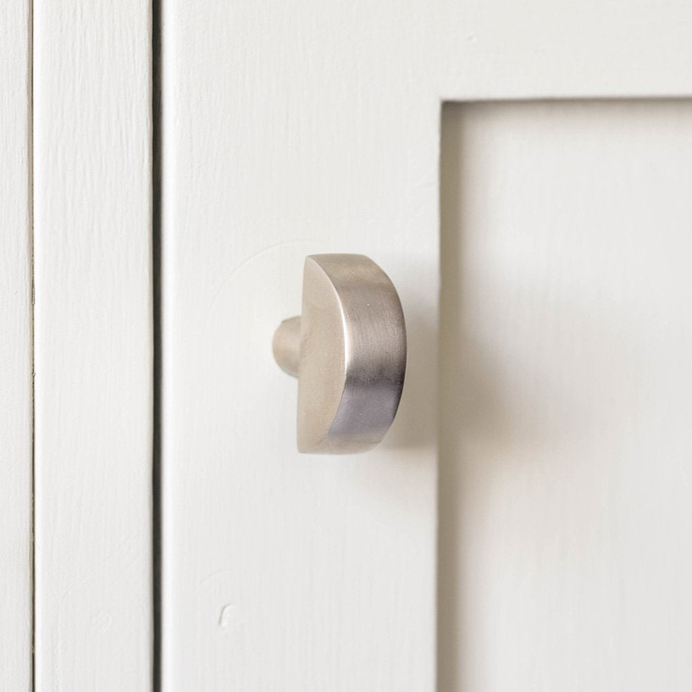 Vintage Satin Nickel Cabinet Knobs - Mid Century Modern Half Moon Drawer Pulls for Kitchen, Bathroom & Furniture - Set of 10 (5 Pairs) - Easy Installation Hardware Included