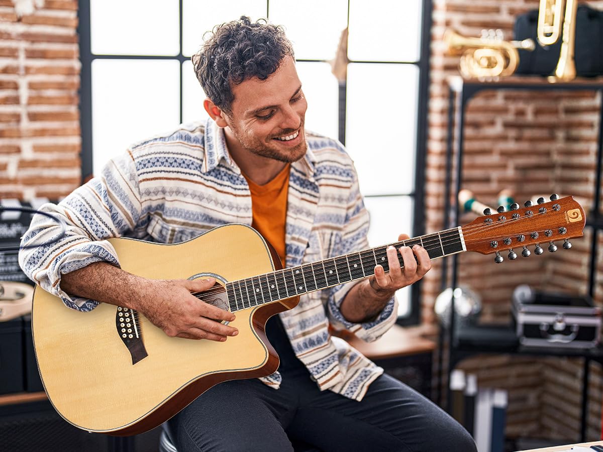 Vangoa 12 String Acoustic Electric Guitar - Spruce Top, Sapele Body, Bone Nut, Natural Gloss Finish | Perfect for Performances, Recording & Live Shows