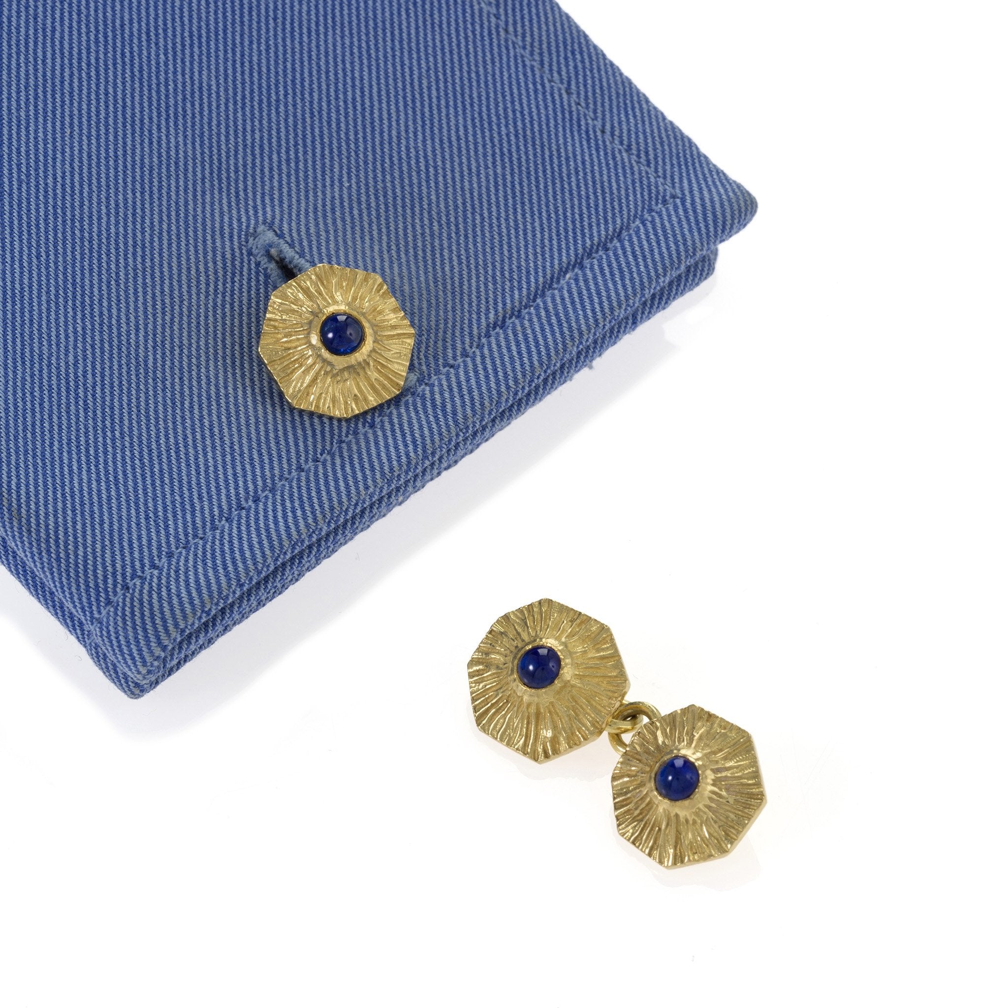 Boucheron Paris Luxury Sapphire & Gold Cufflinks for Men - Elegant Dress Accessories for Weddings, Business & Formal Events