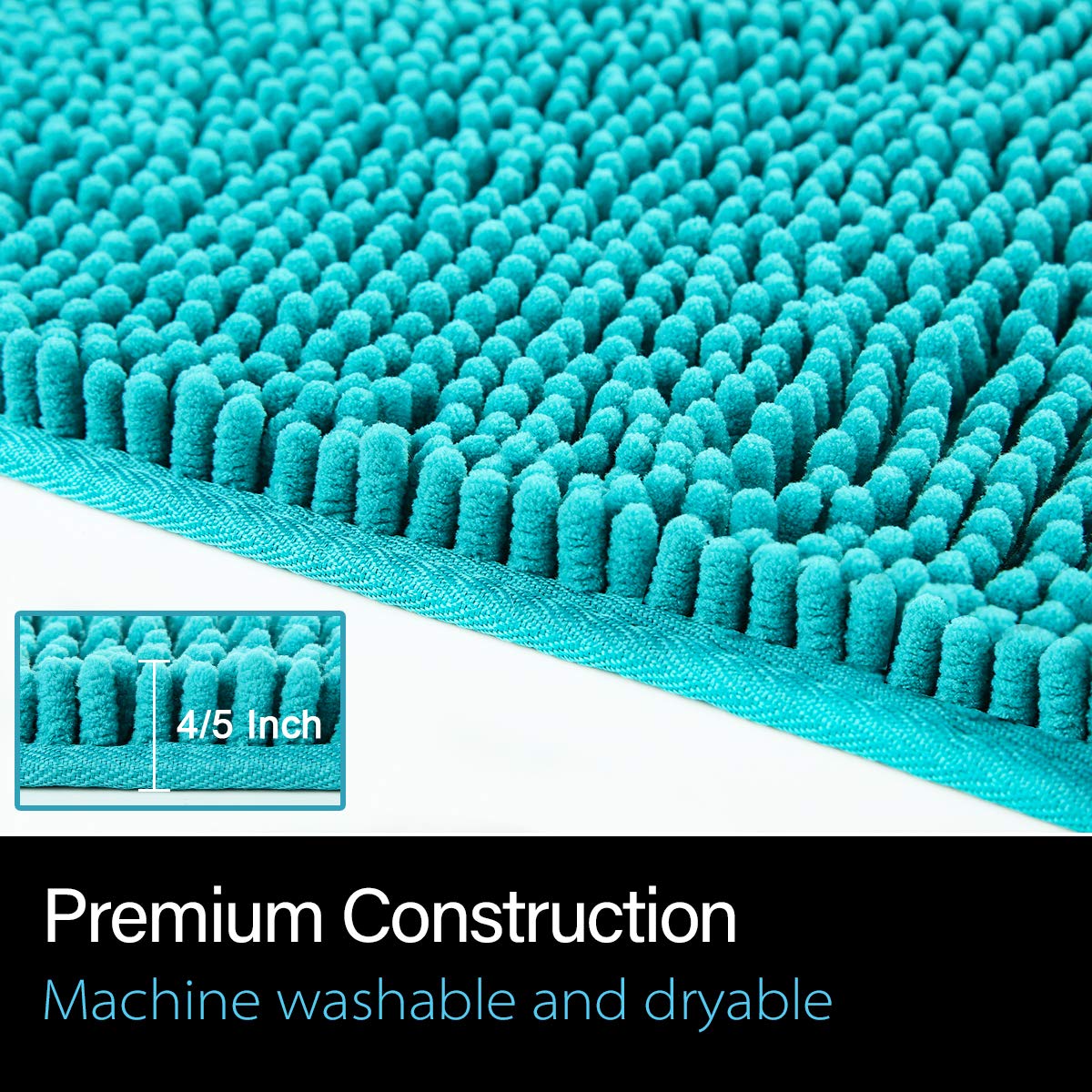 Premium Soft Chenille Bath Mat 24x60 Inch - Non-Slip, Absorbent & Machine Washable Shaggy Bathroom Rug for Shower & Vanity Area - Luxury Teal Blue Plush Carpet - Perfect for Master Bath, Guest Bath & Spa-Like Retreats