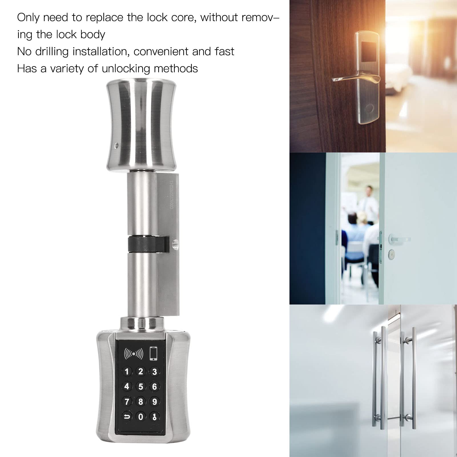 Smart Electronic Door Lock - Stainless Steel & Brass Keyless Cylinder Lock with Emergency Interface for Wooden/Iron Security Doors | Low Power Consumption | Ideal for Homes, Apartments & Offices