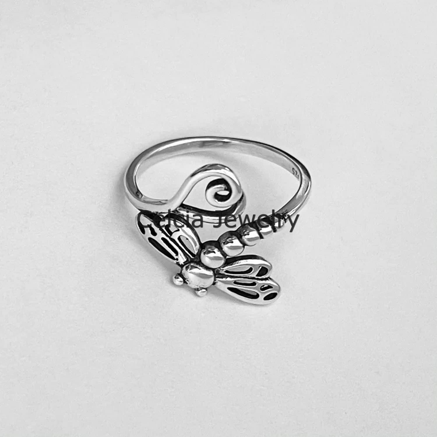 925 Sterling Silver Dragonfly Ring - Delicate Boho Jewelry for Women, Minimalist Heart Ring, Spirit Animal Ring, Perfect Mother's Day Gift (Size 7) | Great for Everyday Wear, Special Occasions & Bohemian Fashion