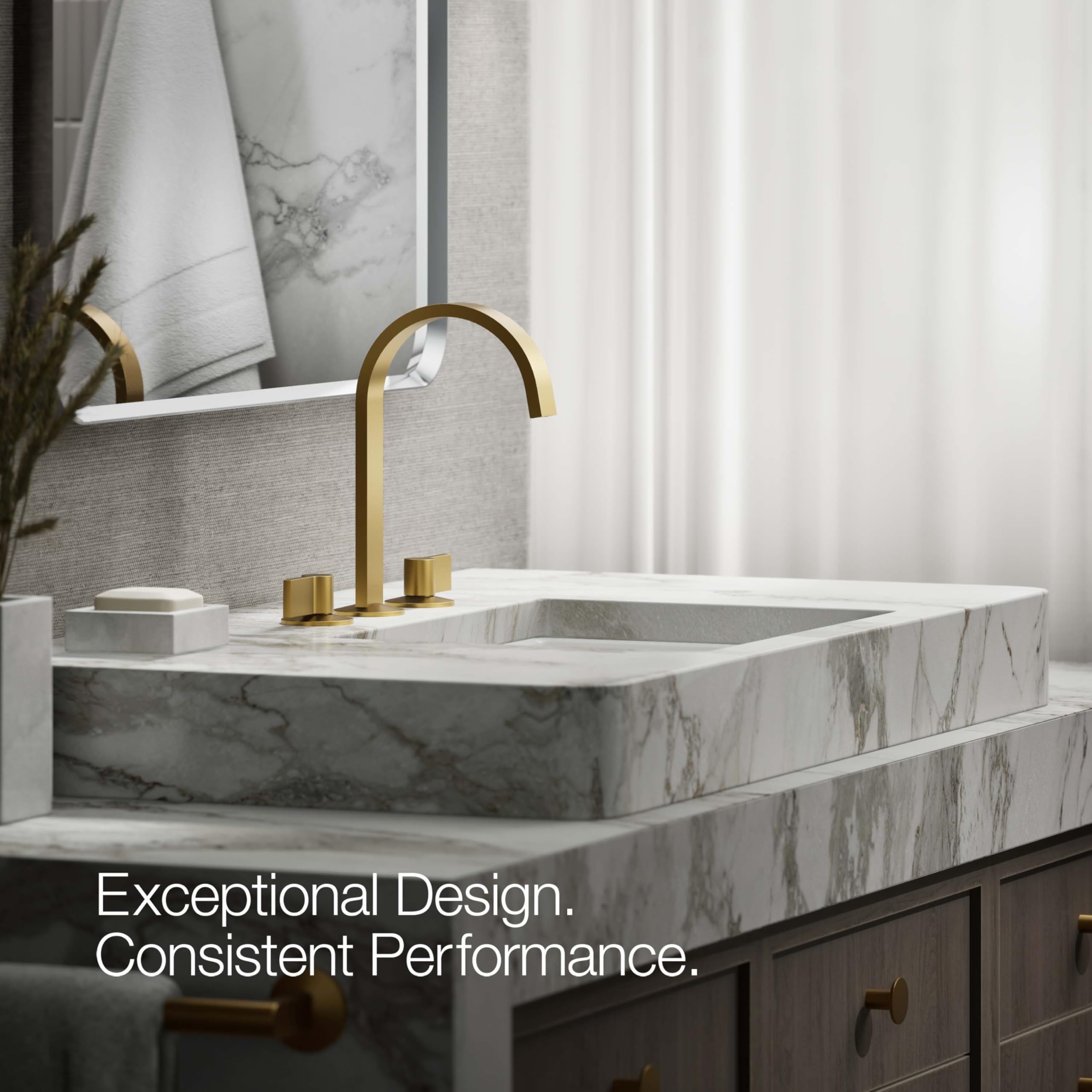 KOHLER Ribbon Design Bathroom Sink Faucet - Modern Waterfall Spout for Vanity & Powder Room - Perfect for Home & Hotel Renovation