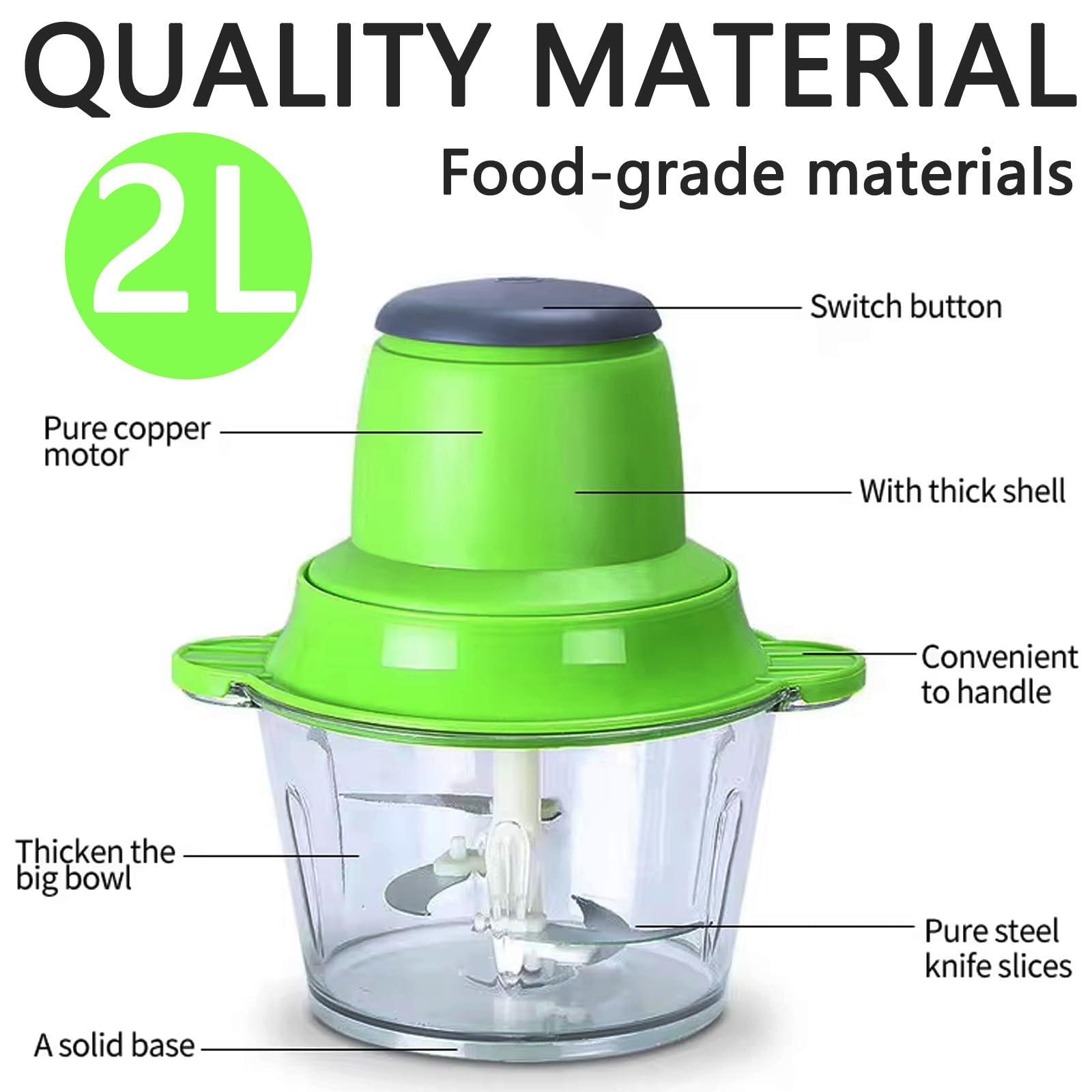 250W Electric Food Processor & Meat Grinder - 8 Cup Bowl, 2 Bi-Level Blades, 2 Speeds - Perfect for Chopping Vegetables, Onions, Garlic, Meat, Nuts & Making Baby Food (2L Capacity) - Ideal for Meal Prep, Cooking, Baking & Healthy Eating