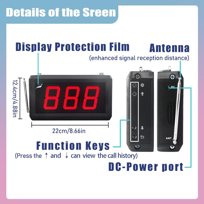 CYSSJF 3-Digit Queue Management System - Digital Ticket Dispenser with Call Buttons for Restaurants, Clinics & Retail Stores | 1 Display + 1 Ticket Dispenser + 3 Call Buttons + Reset Button | Perfect for Order Lines, Waiting Areas & Customer Service Counters