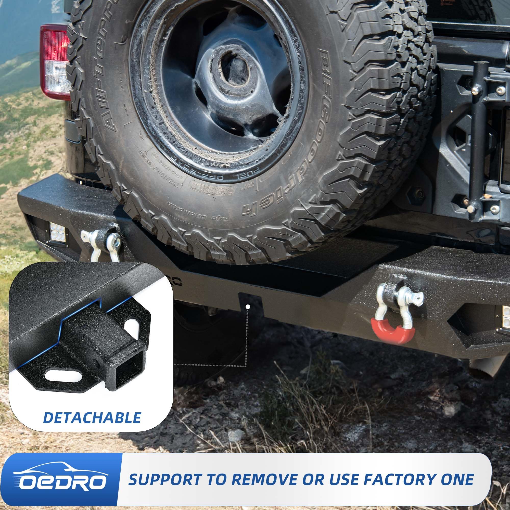 OEDRO Heavy Duty Rear Bumper for 2007-2018 Jeep Wrangler JK Unlimited - Rock Crawler Bumper with Hitch Receiver & 2X LED Lights, Off-Road Textured Black - Perfect for Off-Roading, Rock Crawling & Adventure Trail Riding
