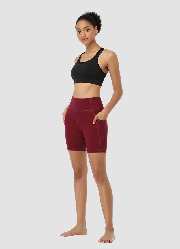 Newborn High Waist Bike Shorts 6” — Dark Red | Women's Workout & Yoga Shorts for Running, Cycling & Gym