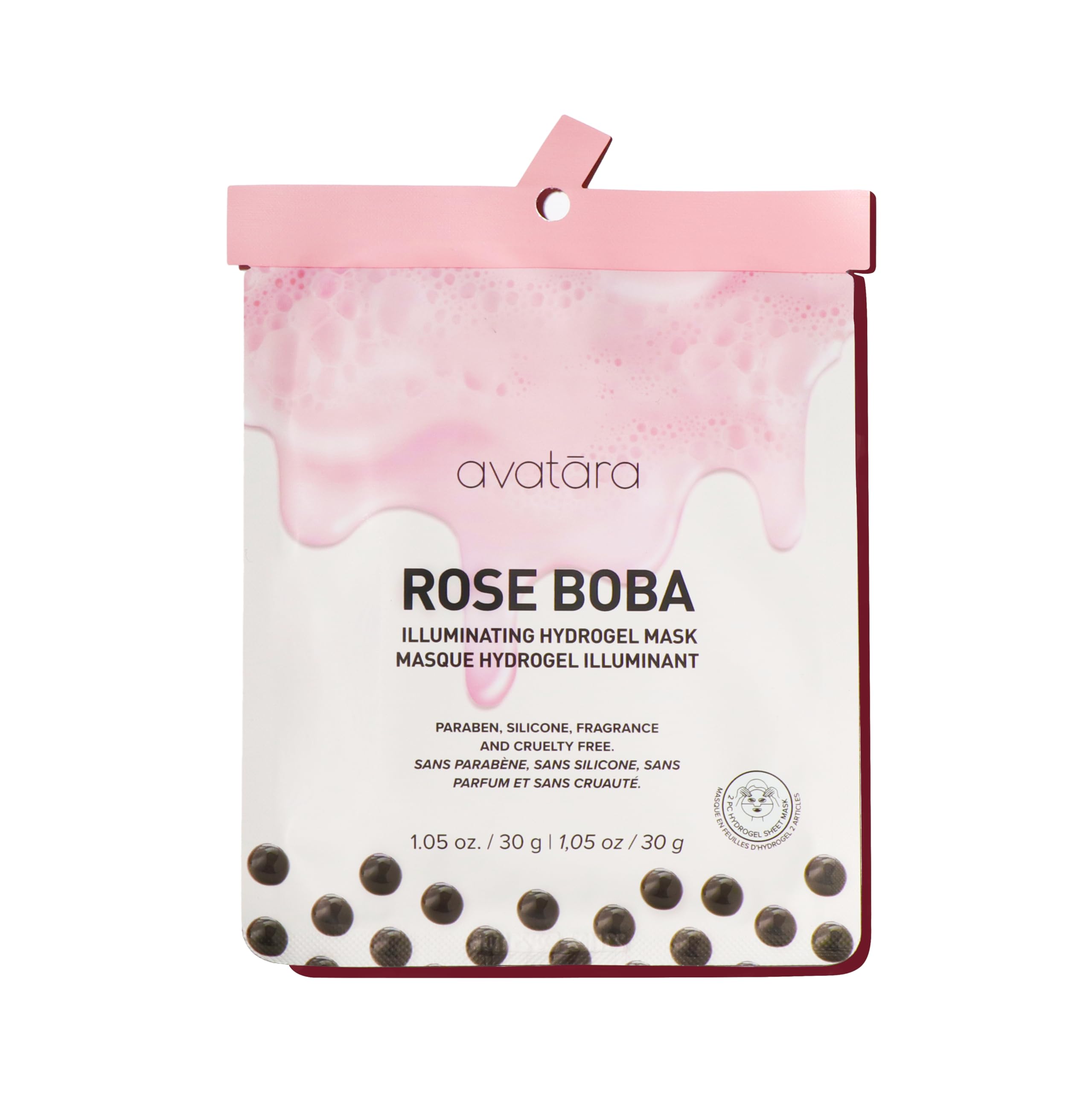Avatara Rose Boba Hydrogel Mask - Cooling Facial Mask for Glow & Hydration - 2-Piece Set with Niacinamide & Rose Extract (30g) - Perfect for Spa Nights & Self-Care Routine