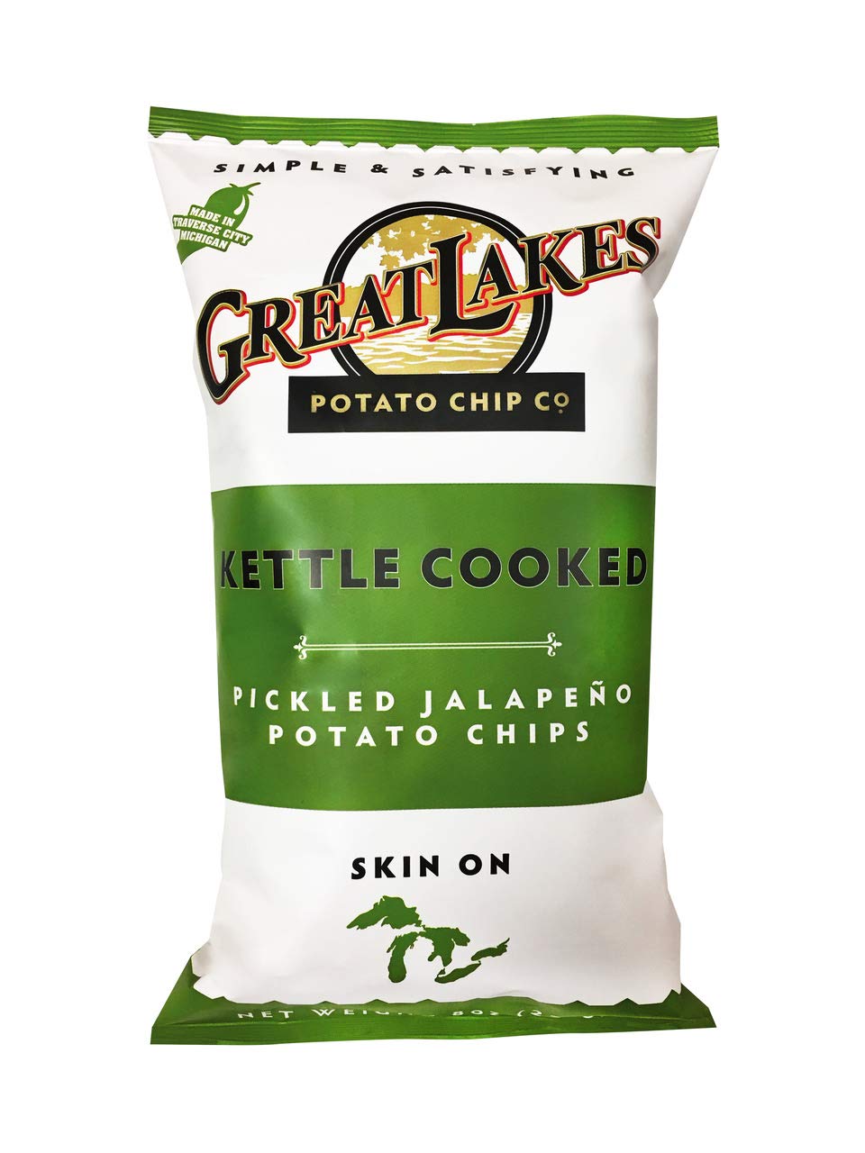 GREAT LAKES Pickled Jalapeno Flavored Potato Chips - Crunchy Snack Chips - 8oz Bag - Perfect for Parties, Picnics & Game Day Snacking