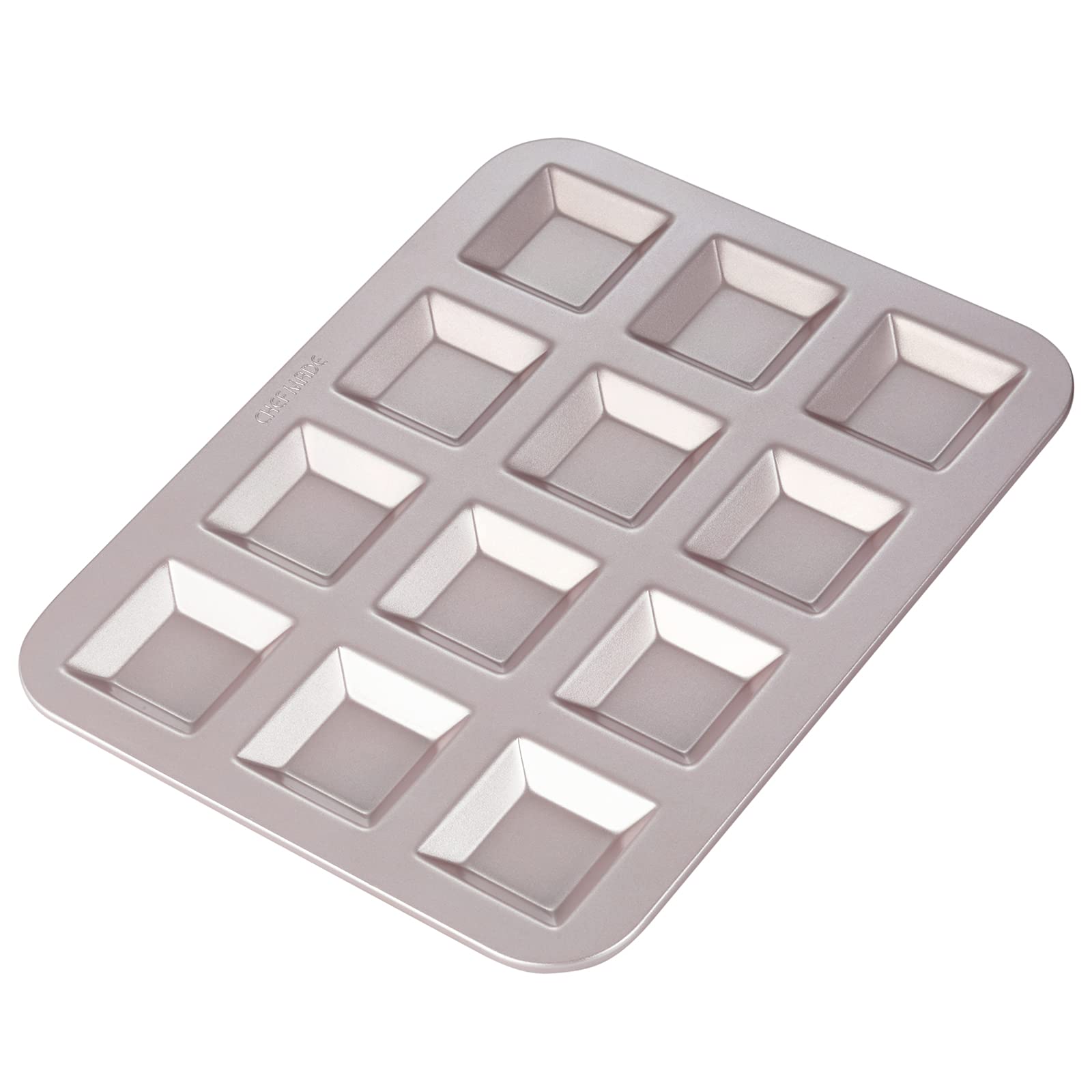 CHEFMADE 12-Cavity Non-Stick Square Financier Cake Pan - Premium Biscuit & Cookie Bakeware for Oven Baking (Champagne Gold) - Perfect for French Pastries, Tea Cakes & Holiday Desserts