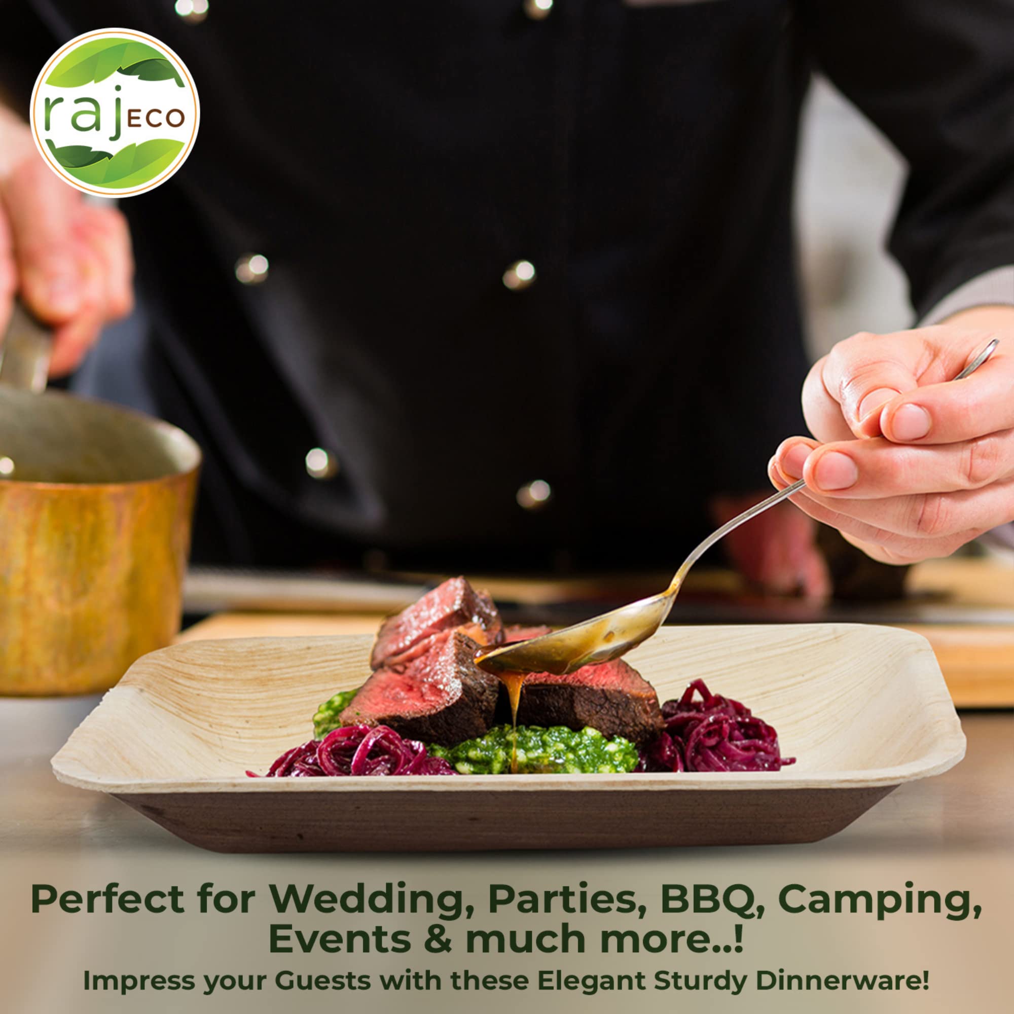 Eco-Friendly Raj Palm Leaf Plates - 100% Biodegradable & Compostable Disposable Tableware for Wedding, Party, Camping, BBQ - 200 Pack (9.5
