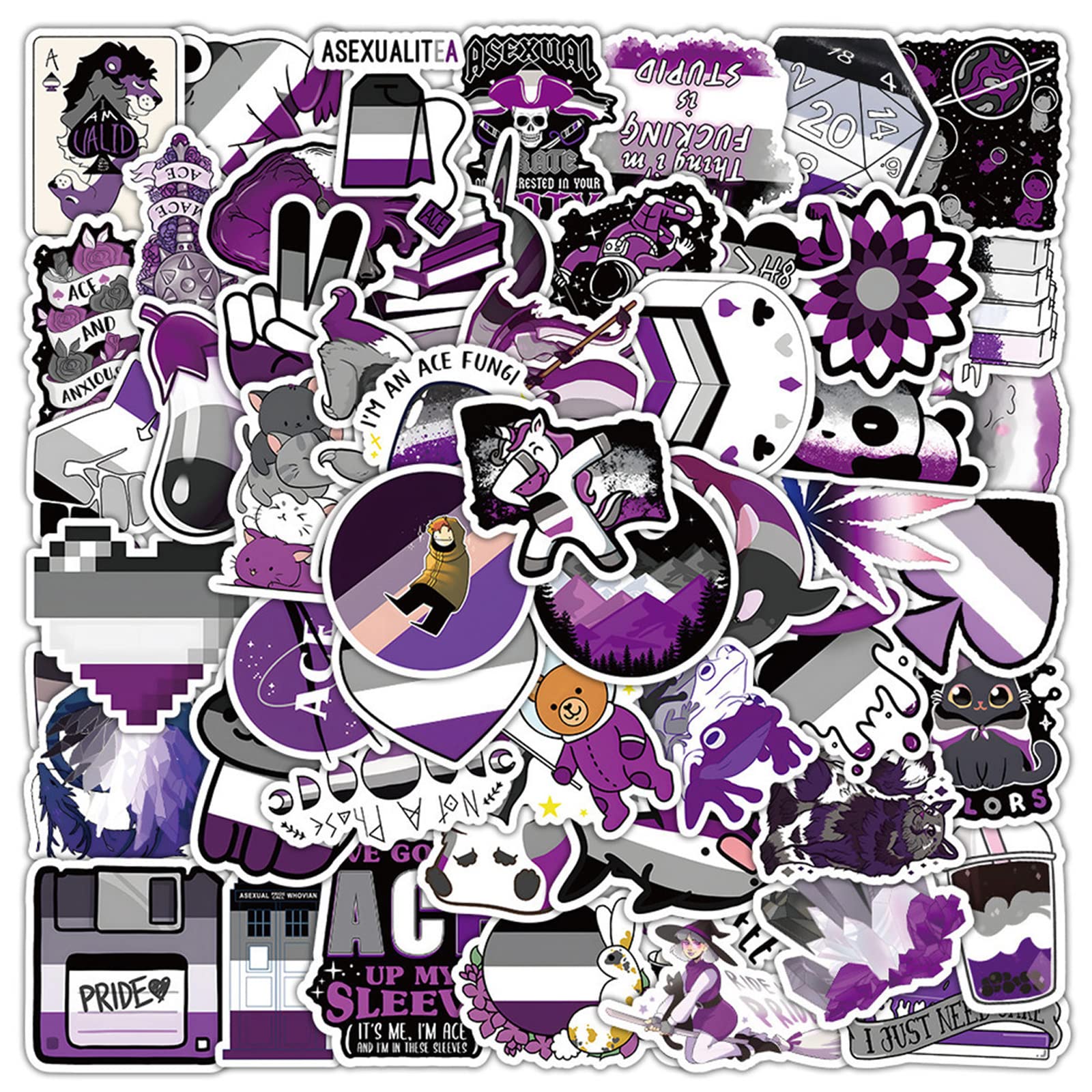 60 Pcs Asexual Pride Stickers Pack - Waterproof Vinyl Decals for Water Bottles, Laptops, Phones & Scrapbooking - LGBTQ+ Pride Gifts & Decor for Home, Office & School