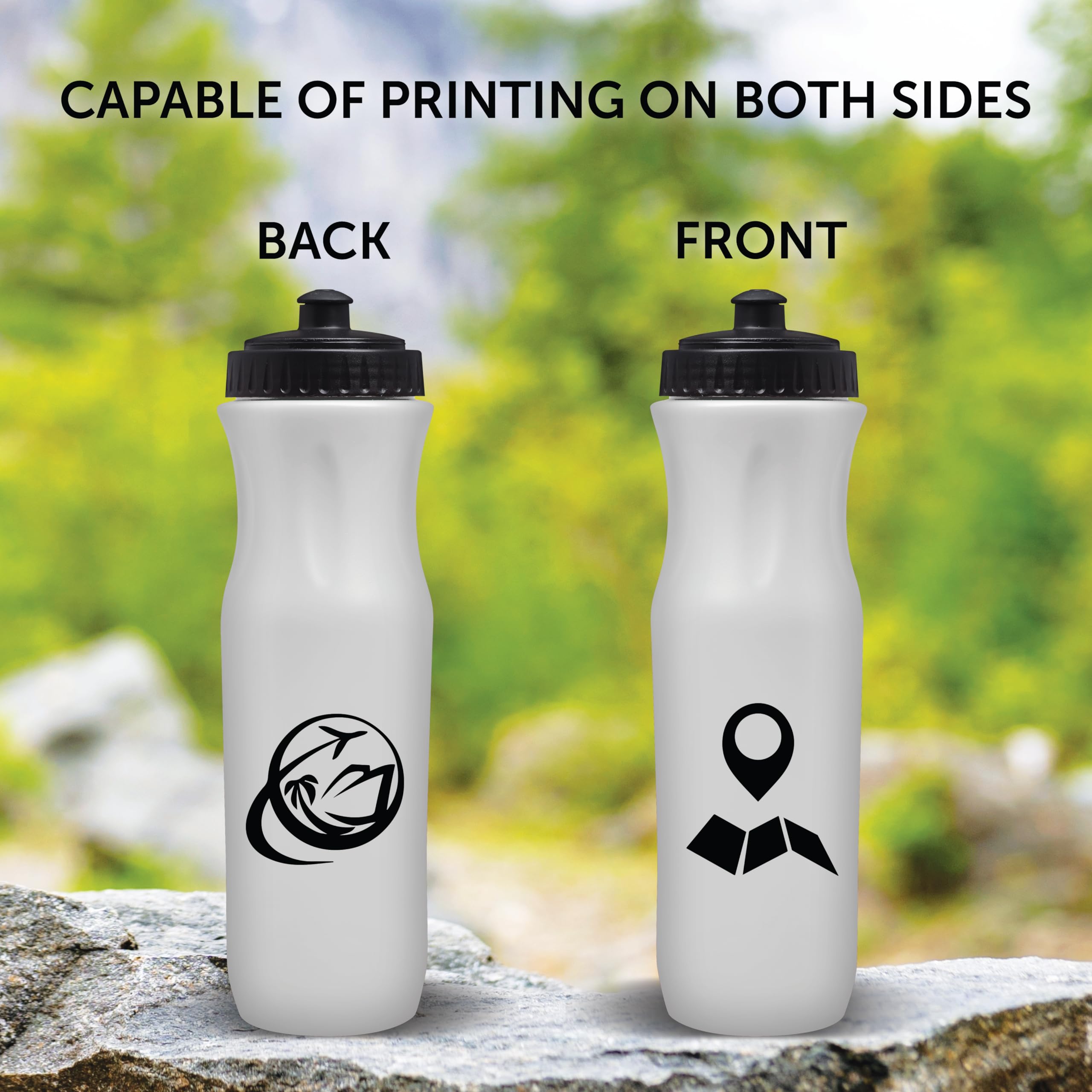 50 Pack 26oz Customizable Plastic Water Bottles with Black Push Top Lid - Bulk White Water Bottles for Sports, Gym, School & Office - Personalized Text & Logo Printing Available