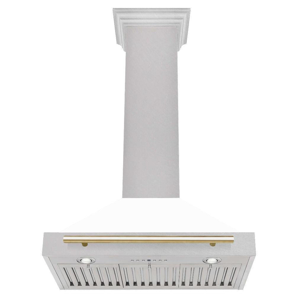 ZLINE KB4SNZ WM30 30-Inch Convertible Wall Mount Range Hood - Satin Stainless Steel with White Matte Shell & Accent Handle | Autograph Edition | Perfect for Modern Kitchens & Open-Concept Homes
