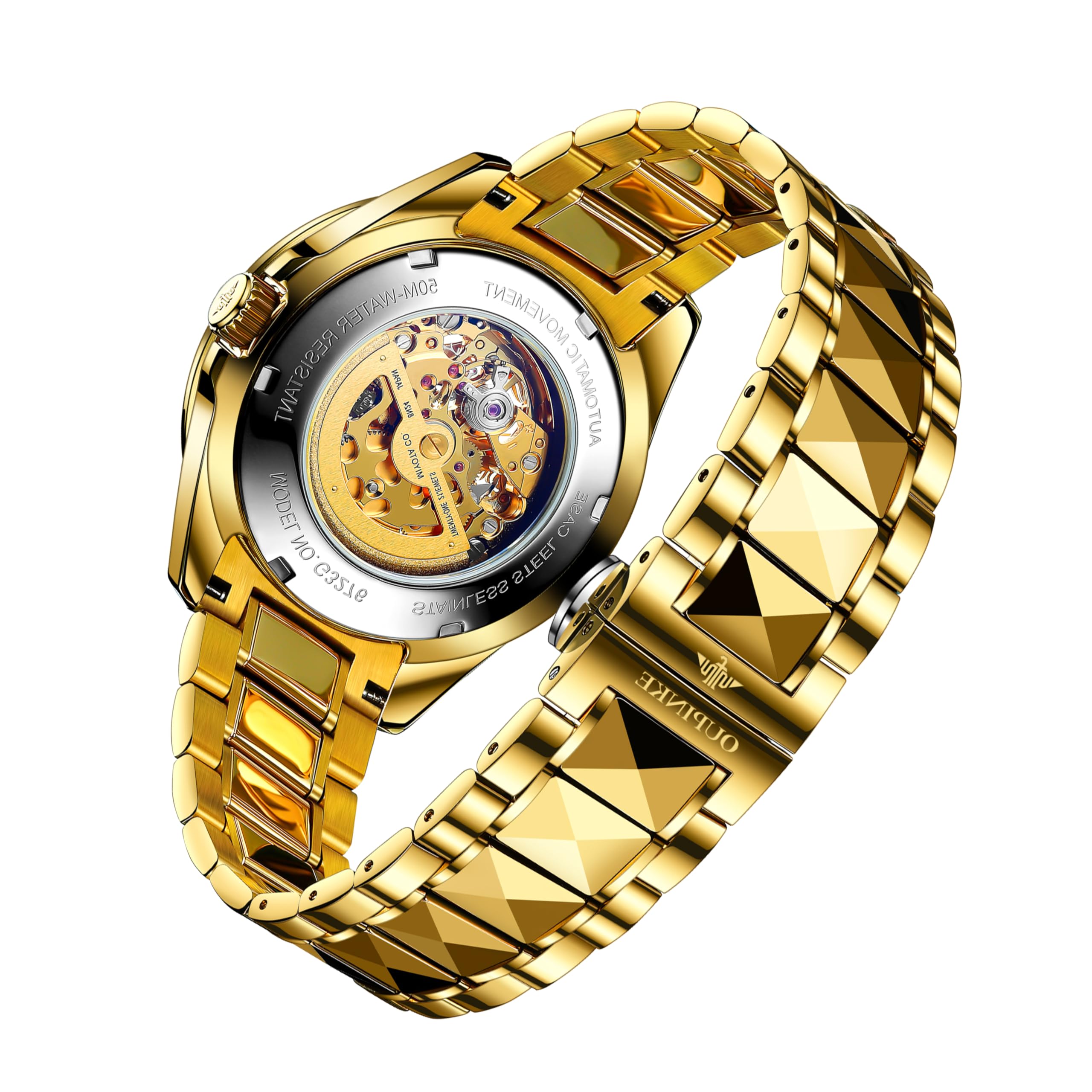 Luxury Automatic Self-Winding Mechanical Watch for Men - Gold Dragon Skeleton Design with Sapphire Crystal, Diamond Accents & Tungsten Steel Band - Waterproof & Luminous Dress Watch - Perfect for Formal Events, Business Meetings & Special Occasions