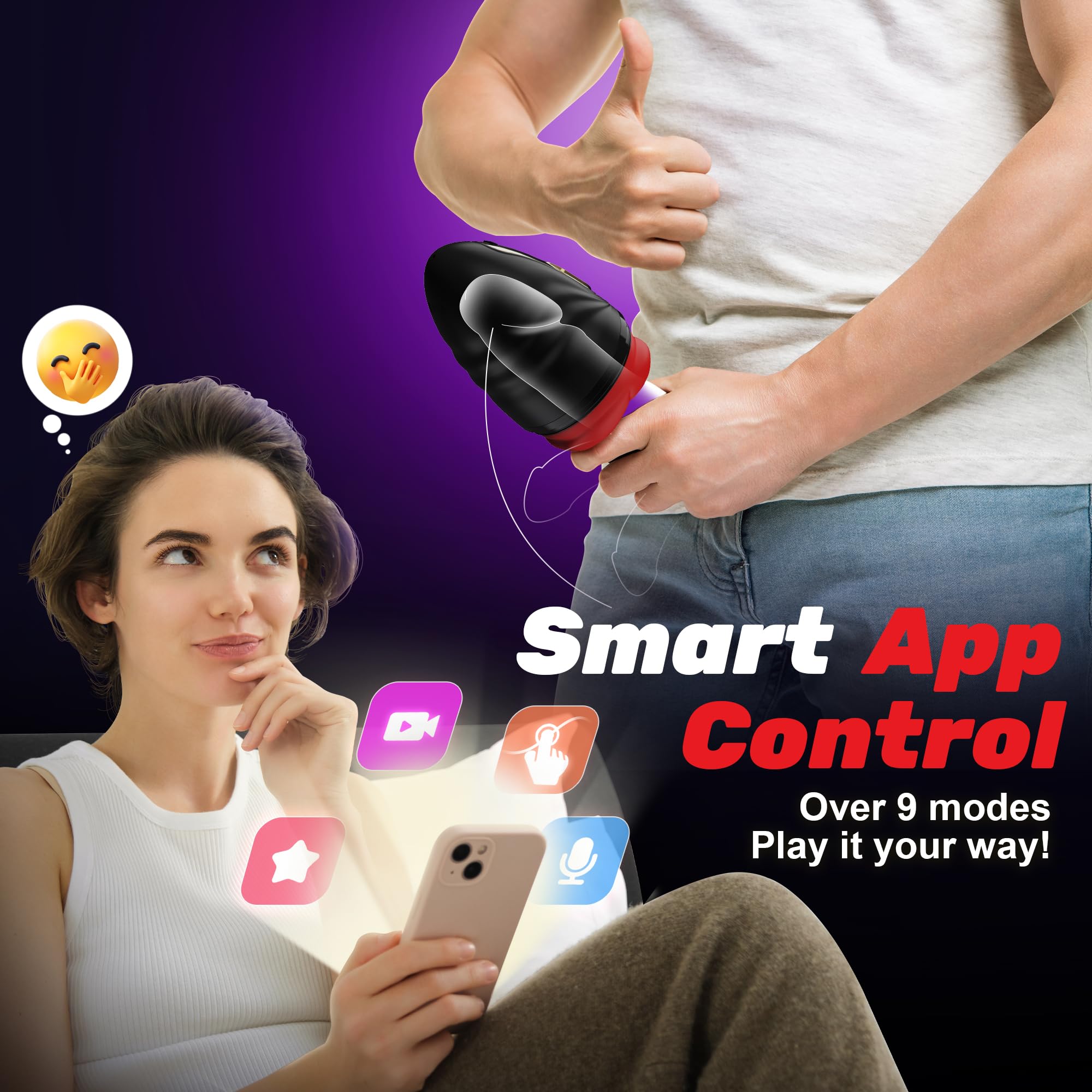 SYDOWARDAL 2-in-1 App Controlled Male Masturbator with Heating & Vibration - Realistic Mouth Design Penis Trainer, LCD Display, Pocket Pussy Stroker for Solo Pleasure & Couples Play - Perfect Adult Sex Toy for Discreet Home Use or Travel