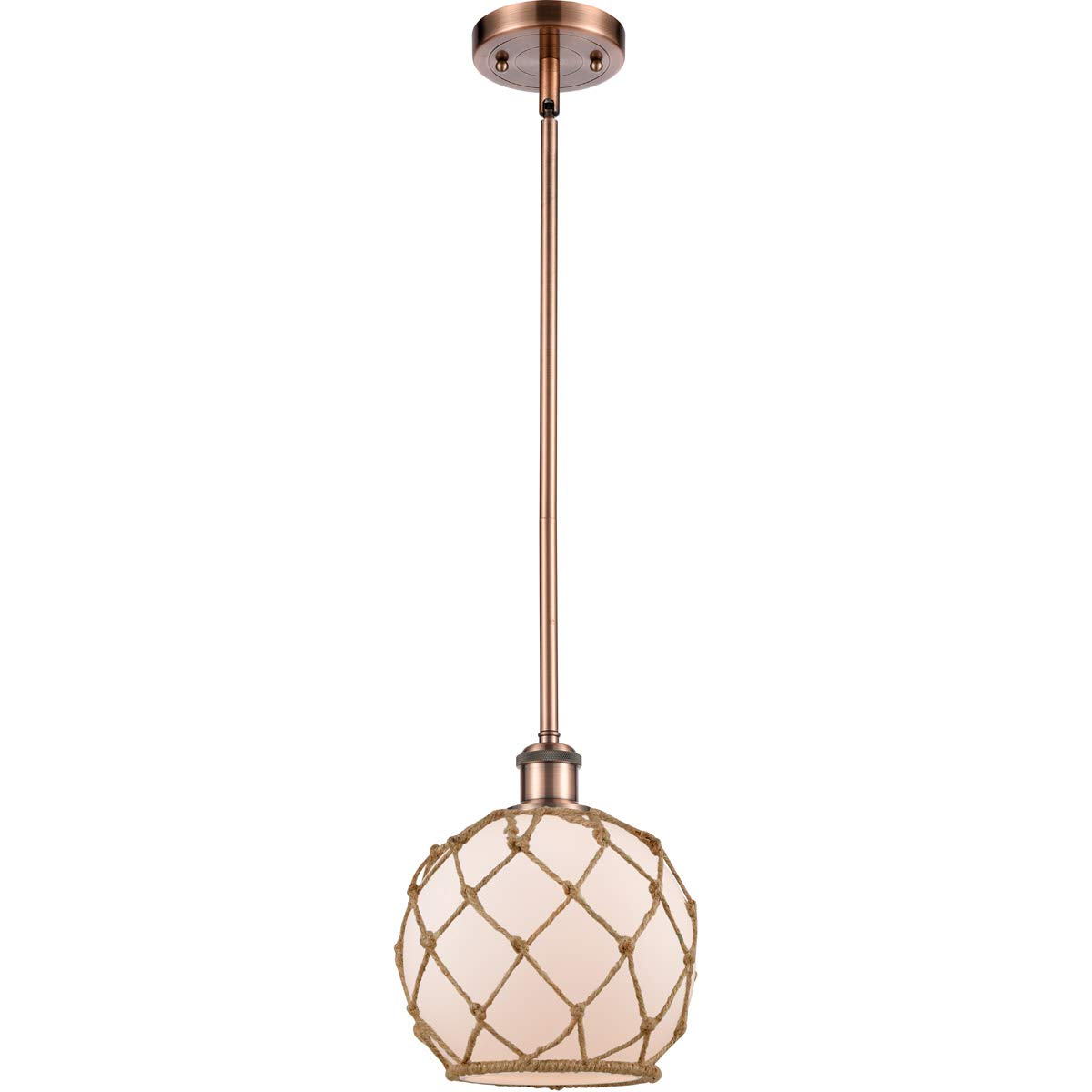 Vintage Antique Copper Tone Pendant Light - 8 Inch Wide Steel & Cast Brass Chandelier with Glass Shade - Medium Base Single Light Fixture - Perfect for Dining Room, Kitchen Island or Bedroom Lighting