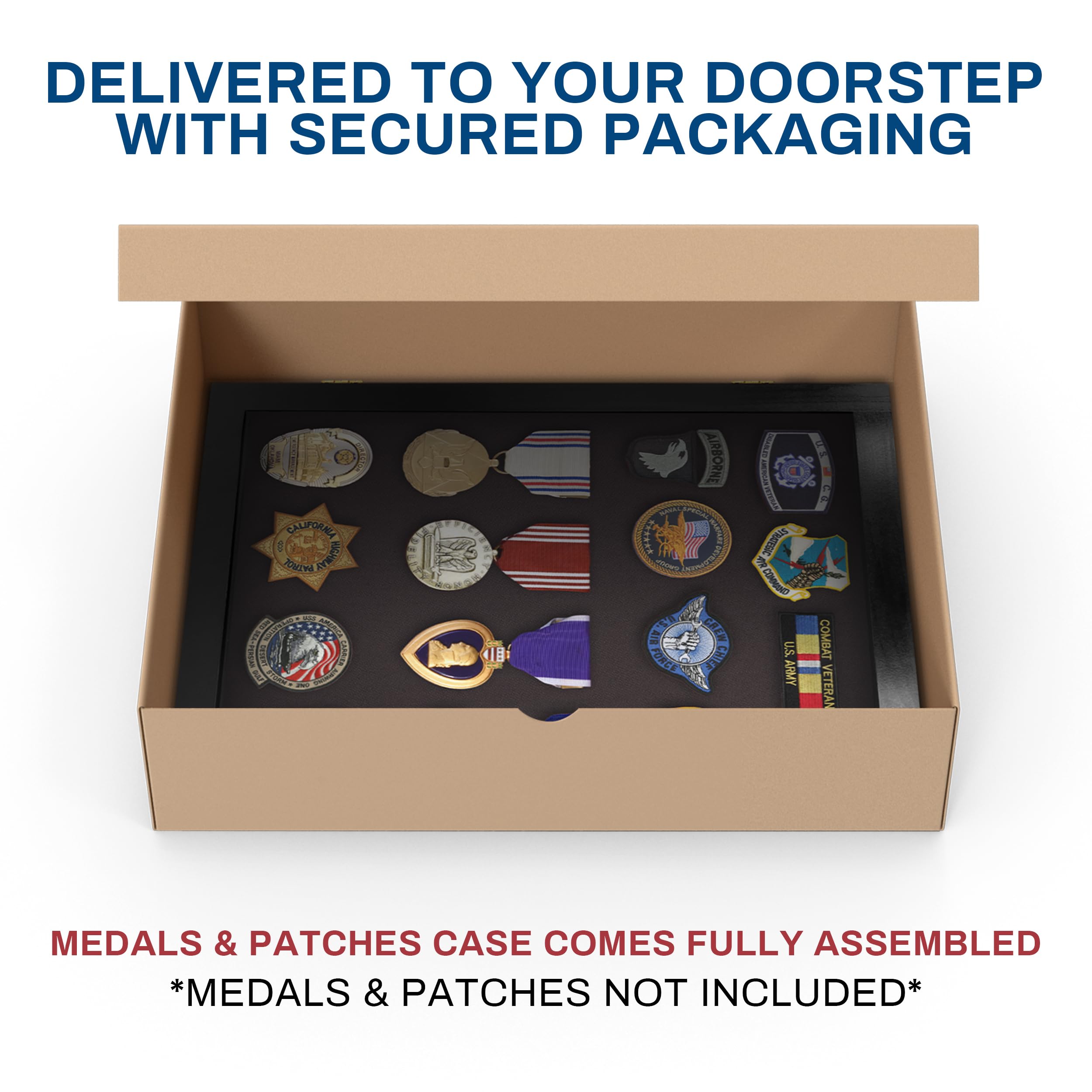 Small Acrylic Medal Display Case - Award & Patches Wall Cabinet in Black | Perfect for Showcasing Trophies, Badges, and Military Insignia at Home or Office