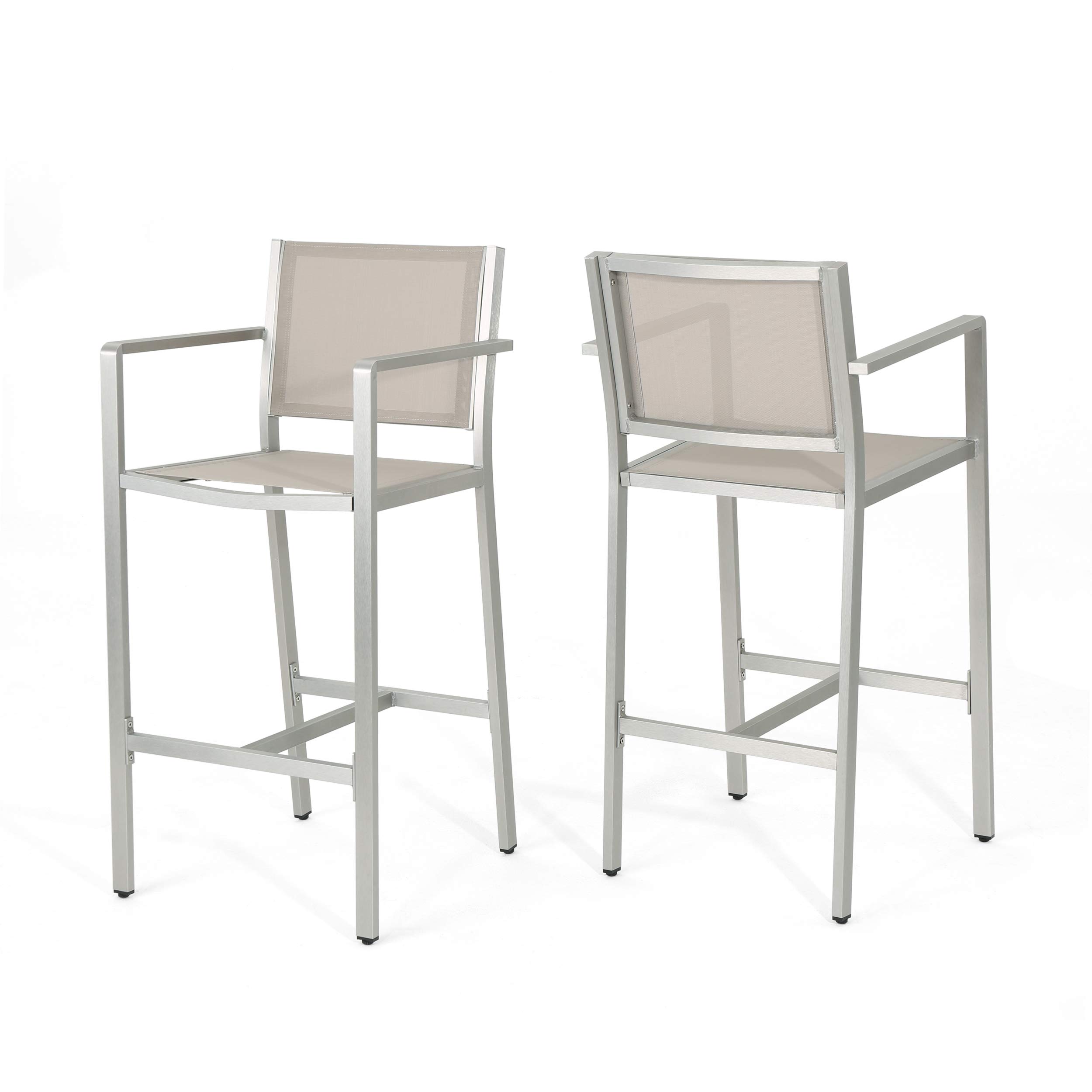 Premium Set of 2 Silver Handcrafted Outdoor Bar Stools 45