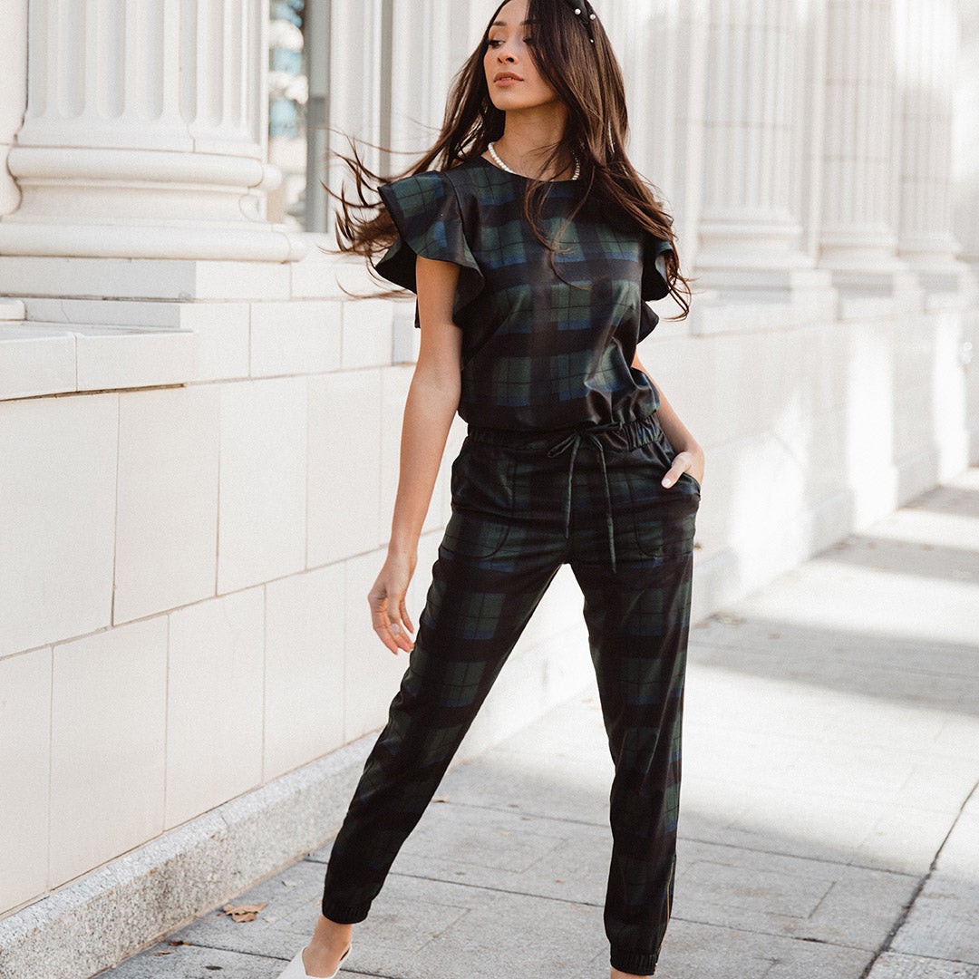 9 to 9 Women's Mistletoe Print Jumpsuit - Stylish One Piece Romper for Work, Party & Casual Wear | Perfect for Office, Holiday Events & Everyday Outfits