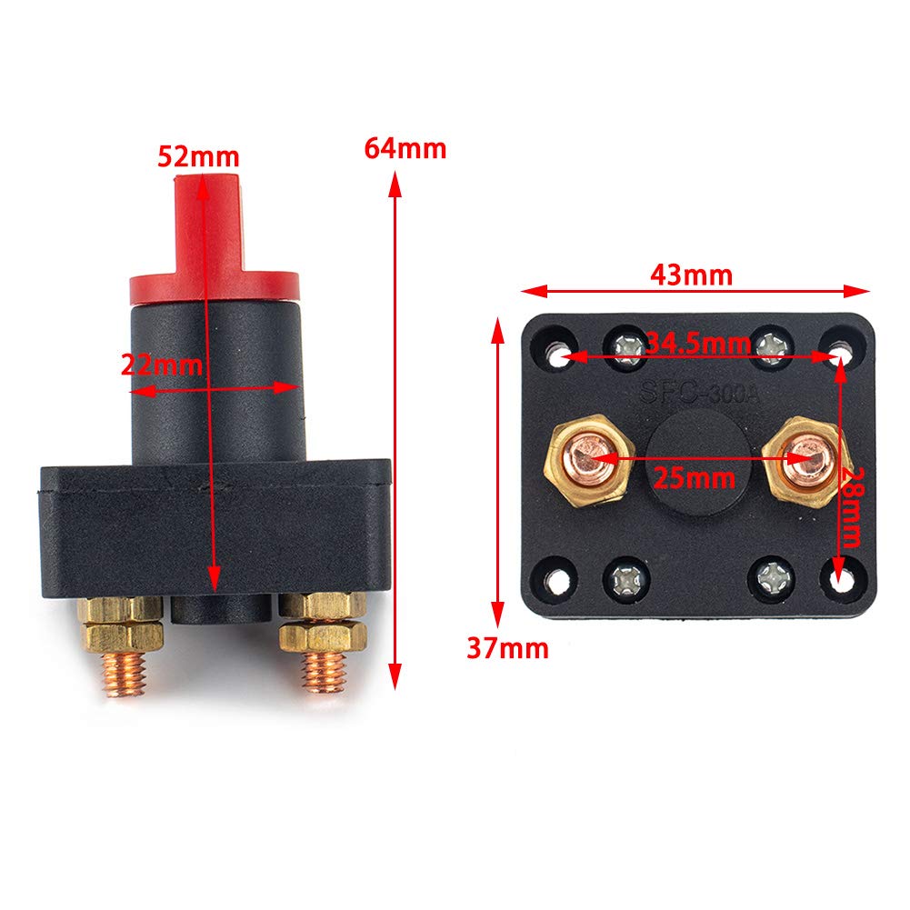 300A Battery Disconnect Switch with Heat Shrink Tubing & Copper Terminals - Complete Kit for Car, Boat, Truck, ATV, RV - Perfect for Emergency Power Cutoff & Vehicle Maintenance