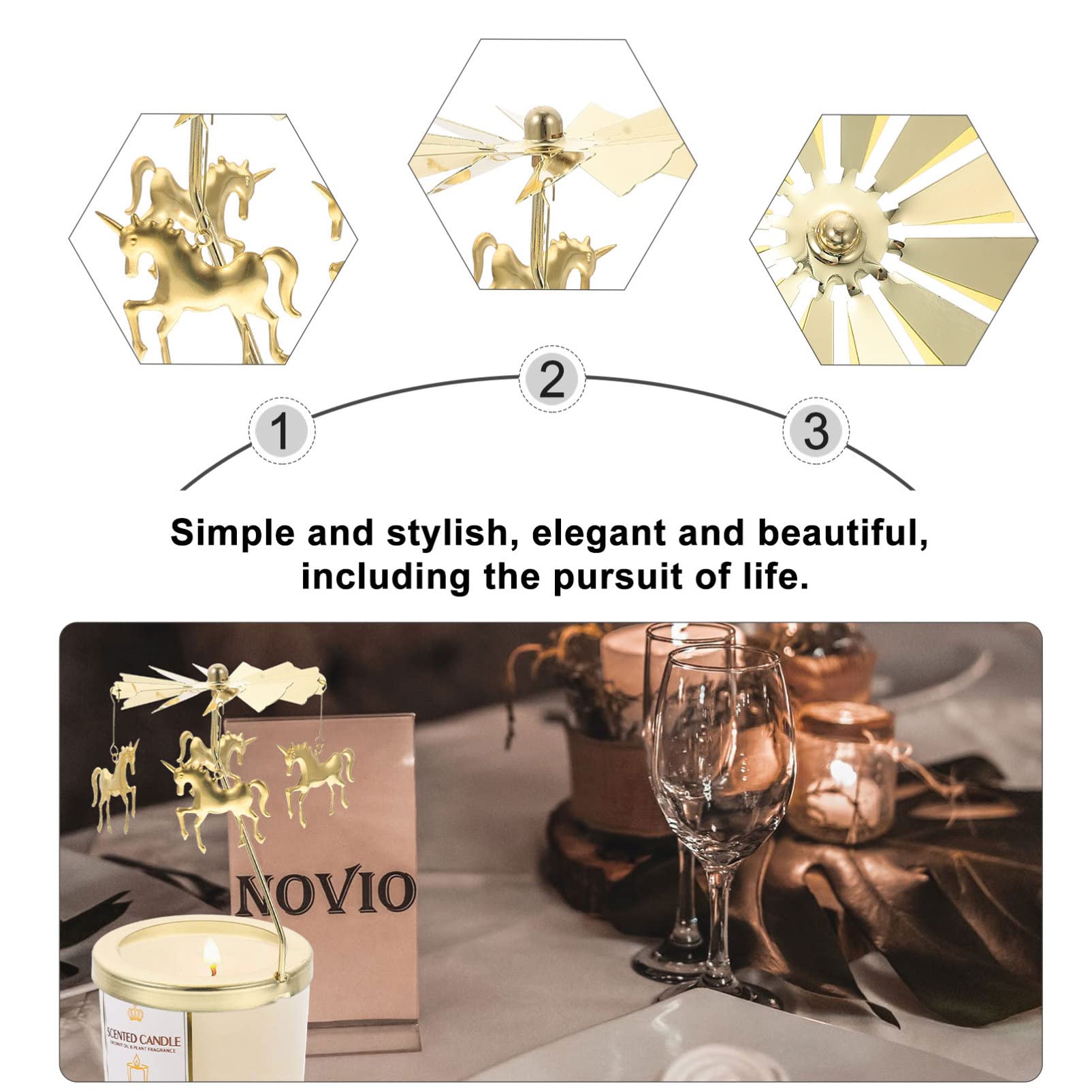 Angoily Aromatherapy Candle Holder Set - Rotating Fragrance Stand with Iron Lid for Home Decor, Spa & Relaxation | Automatic Carousel Candlestick Cover for Scented Candles