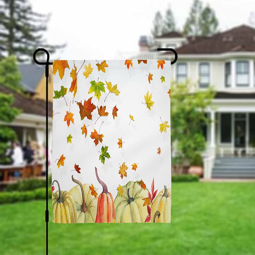 Double-Sided Autumn Maple Leaves Garden Flag - 12x18 Inch Thanksgiving Fall Decor with Pumpkins & Falling Leaves for Yard, Porch, and Home Decoration | Seasonal Outdoor Flag for Halloween, Thanksgiving, and Fall Festivities