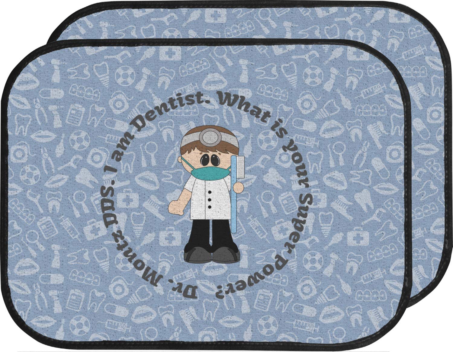 Custom Dentist Car Floor Mats Set - 2 Front & 2 Back Personalized with Name - Non-Slip Automotive Accessories for Doctors & Medical Professionals